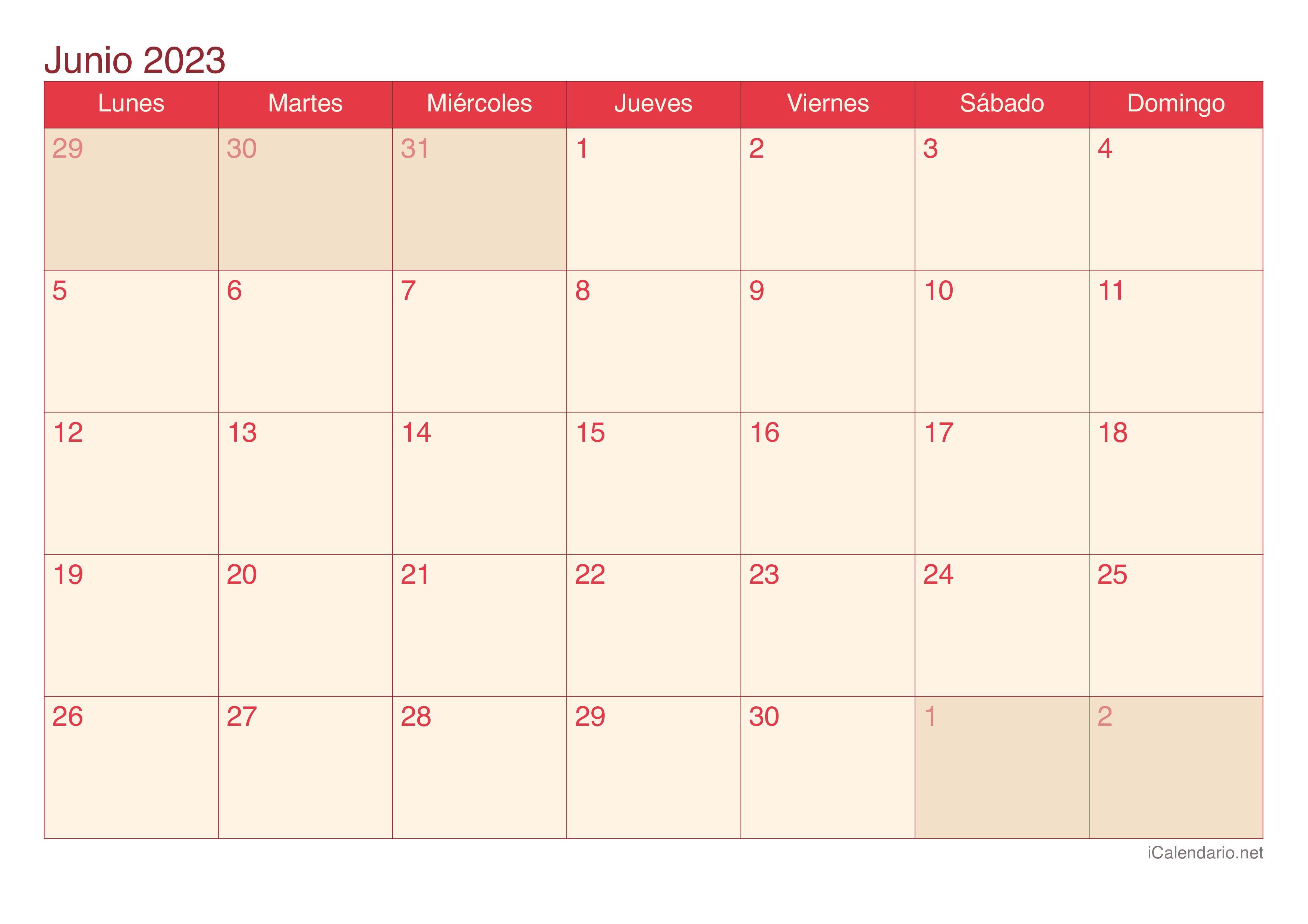 Calendario de junio 2023 - Cherry