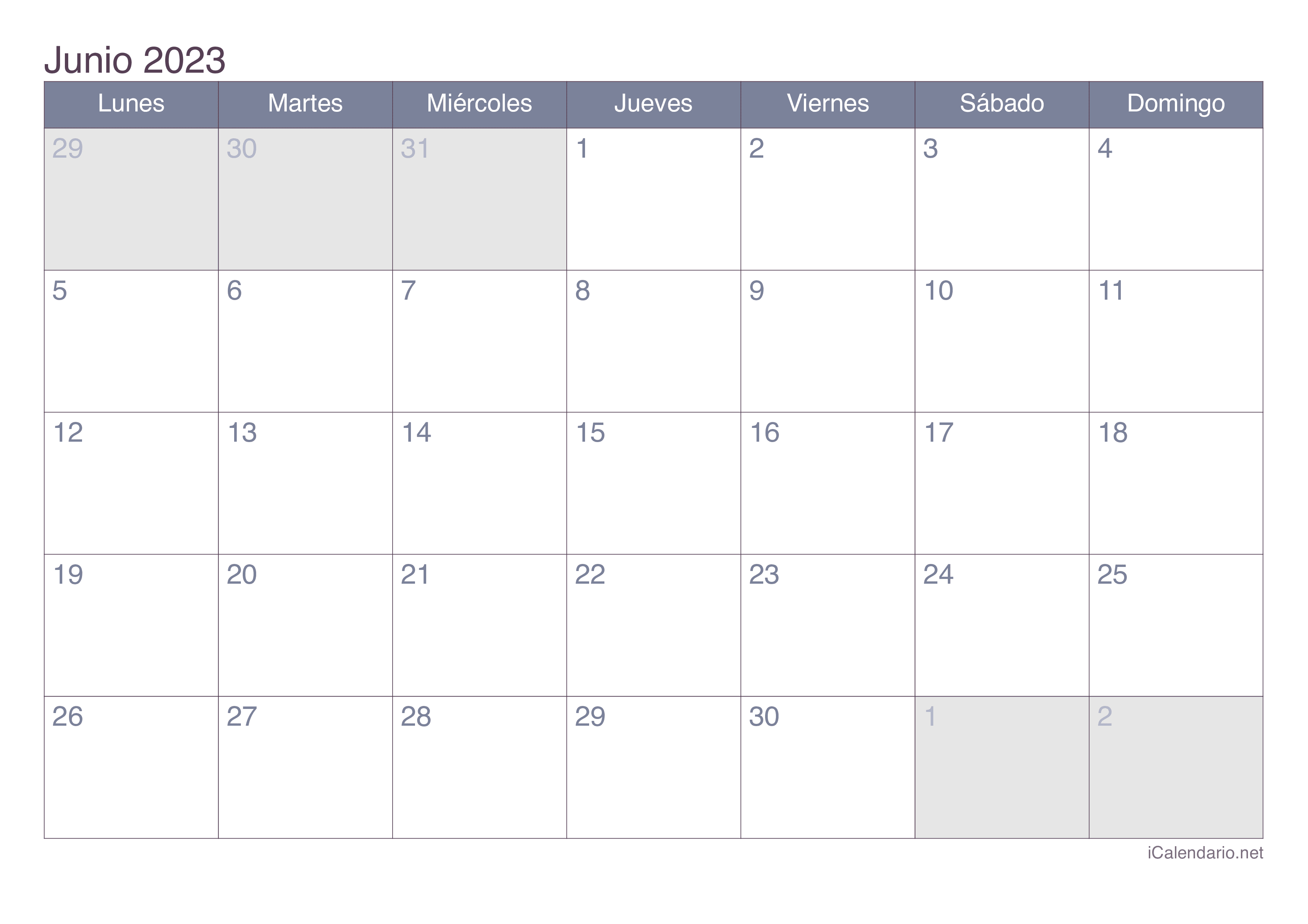 Calendario de junio 2023 - Office