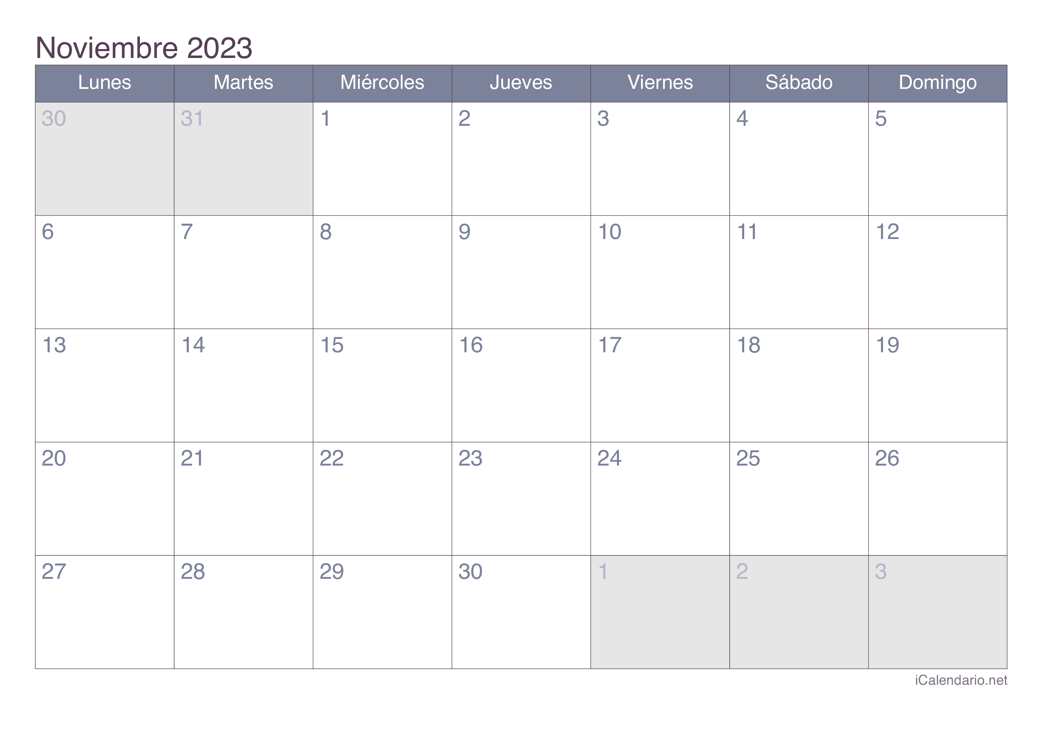 Calendario de noviembre 2023 - Office