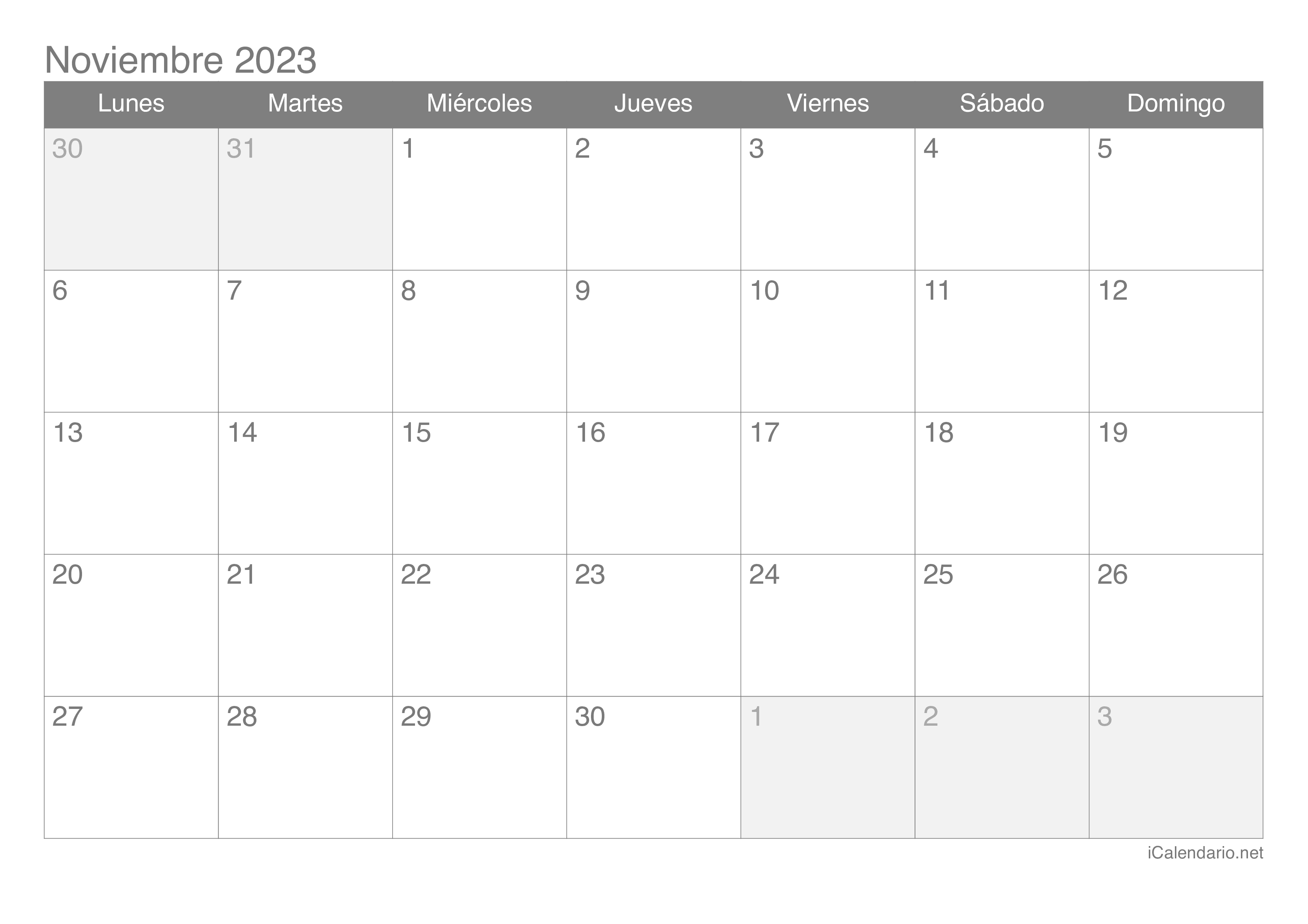 Calendario de noviembre 2023