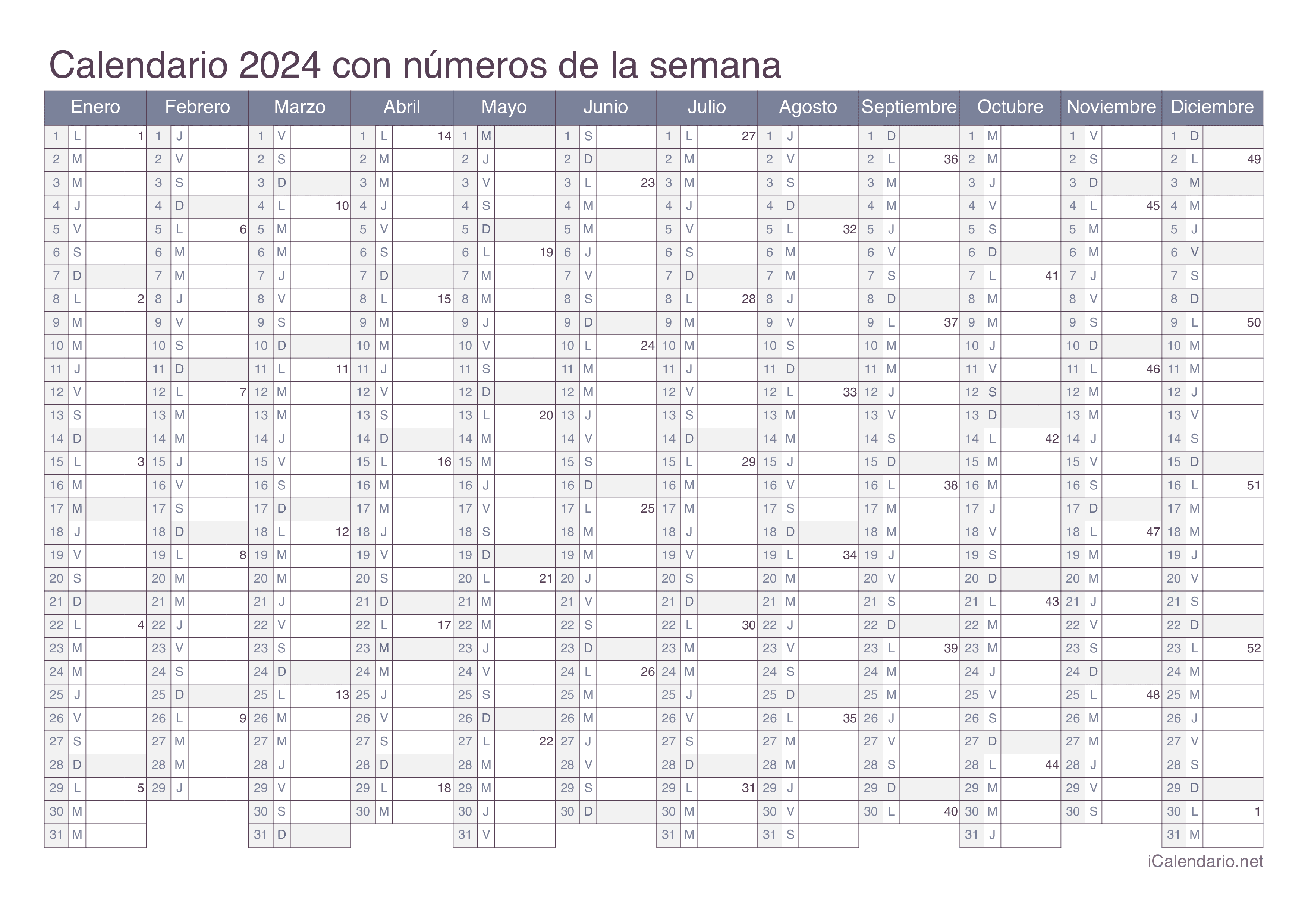 Calendario 2025 para imprimir PDF y Excel