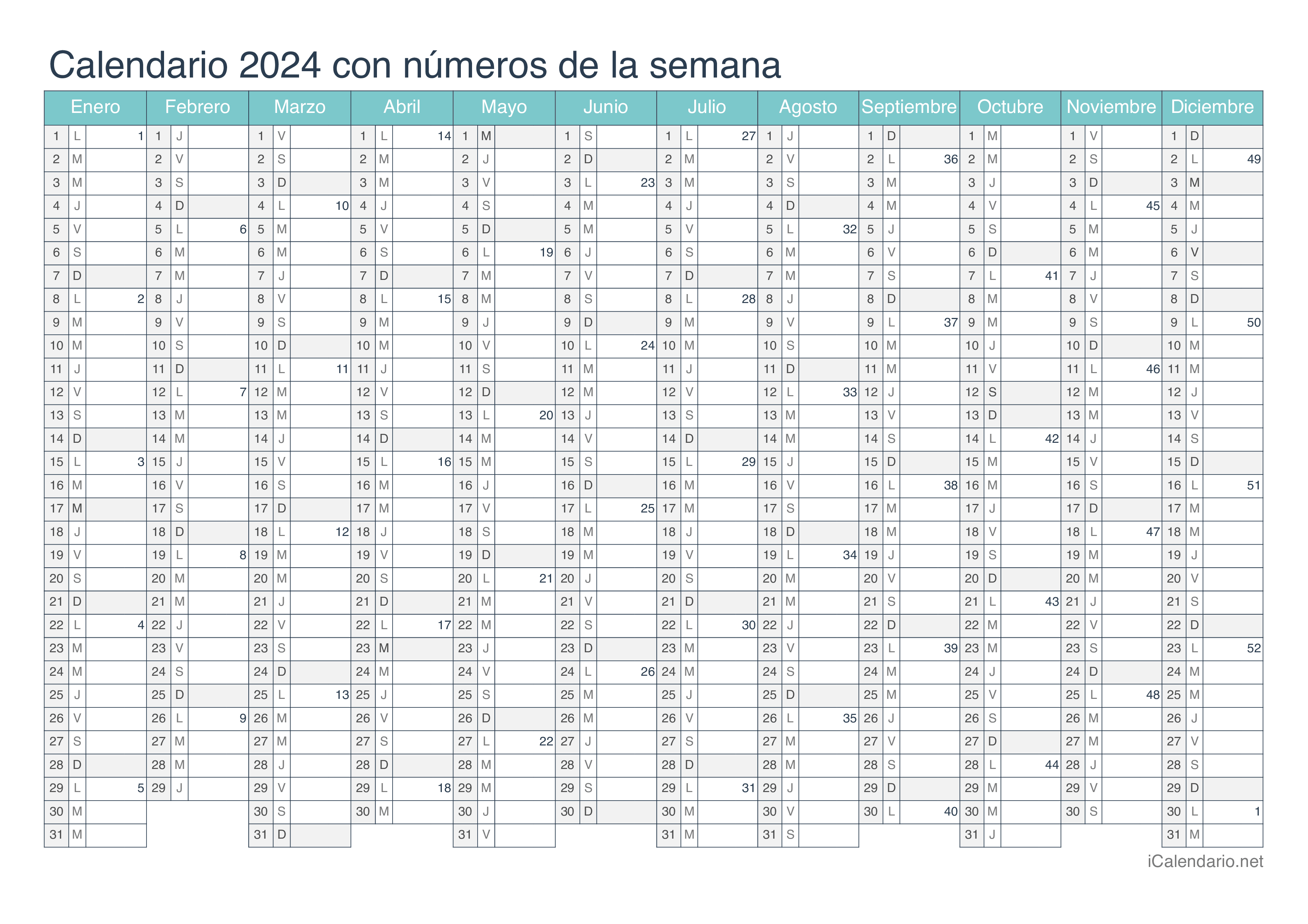 Calendario 2025 para imprimir PDF y Excel