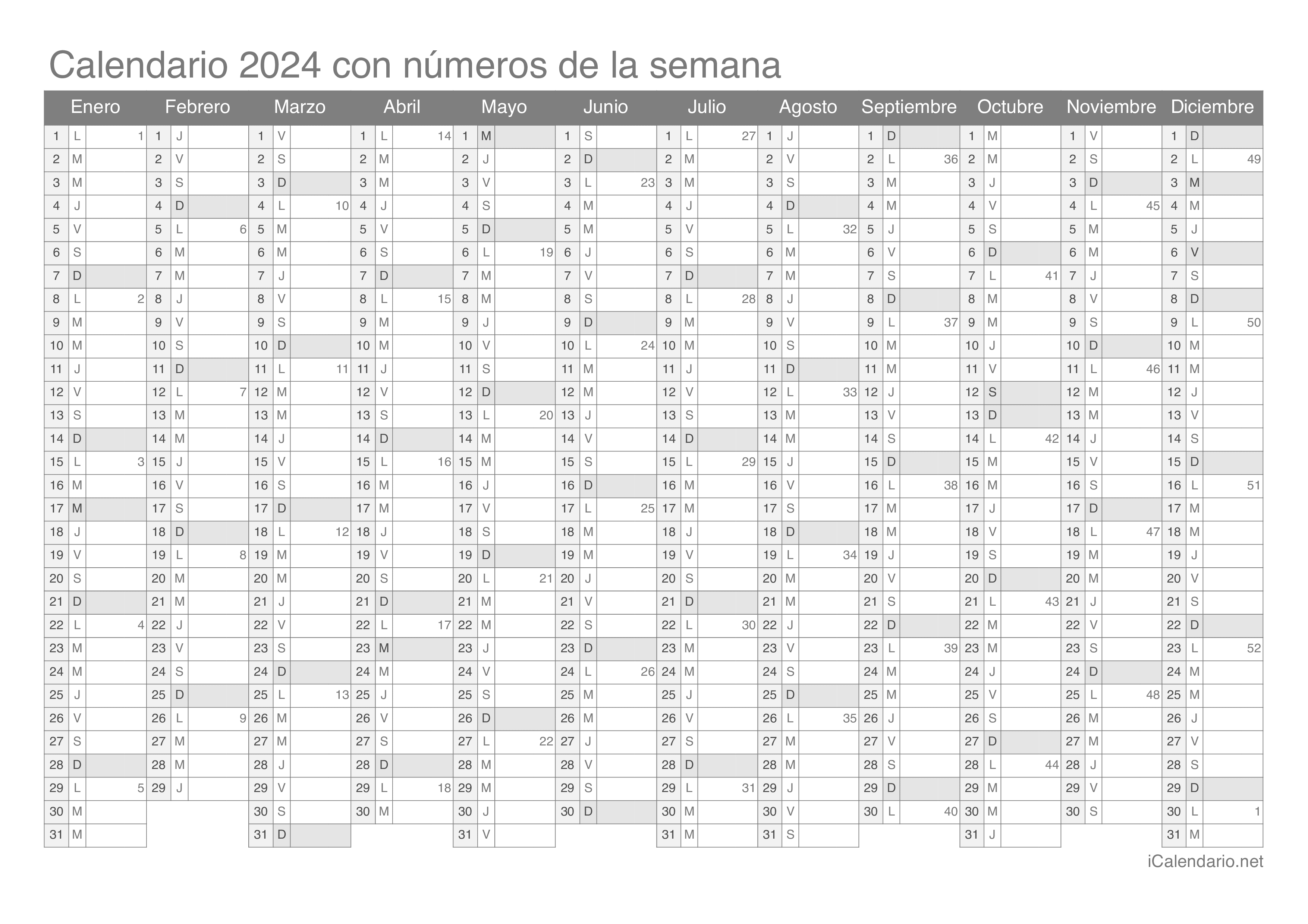 Calendario 2025 para imprimir PDF y Excel