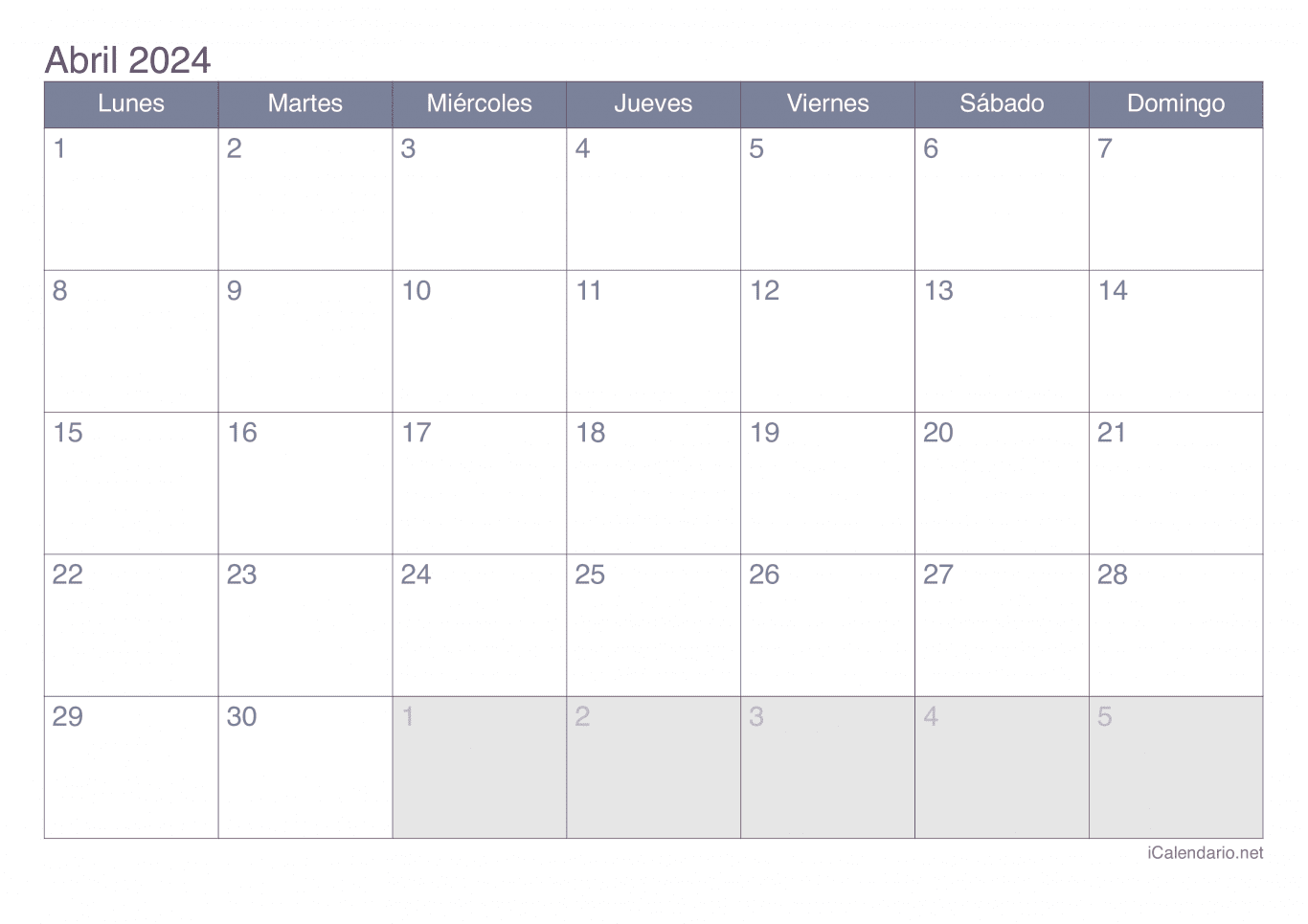 Calendario de abril 2024 - Office