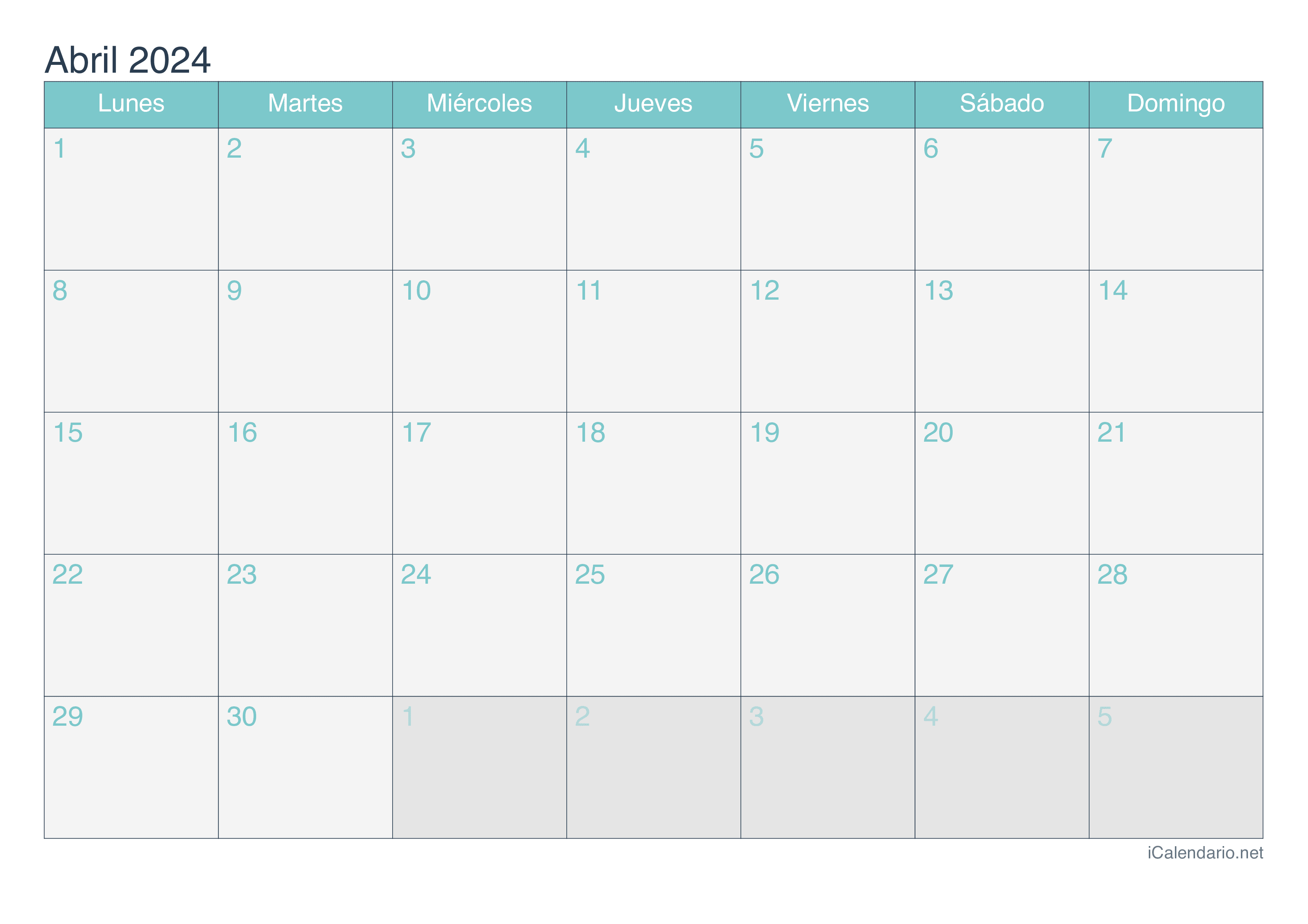 Calendario Mes De Abril Calendario abril de 2024 para imprimir