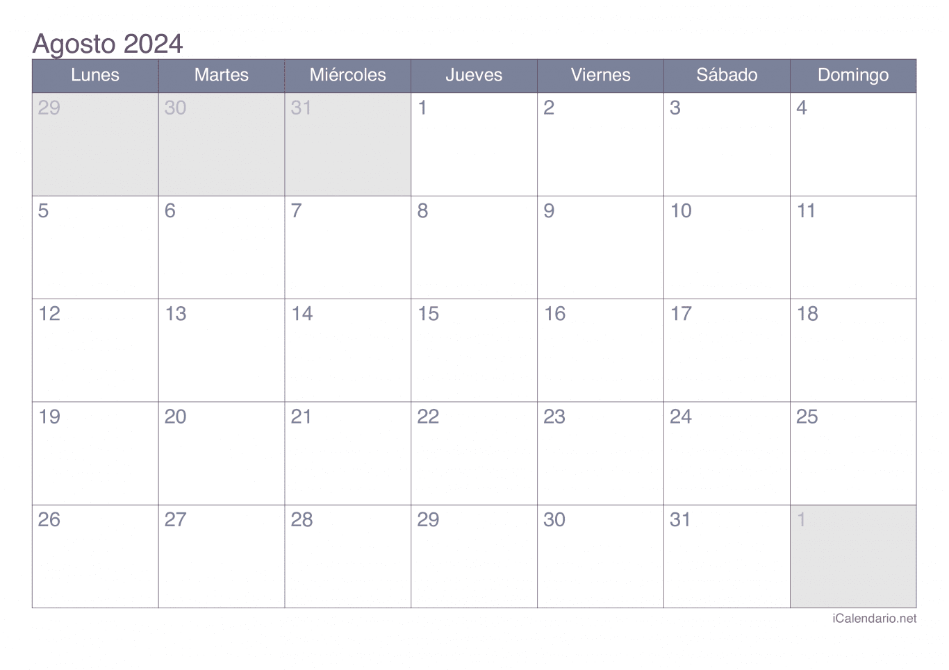 Calendario de agosto 2024 - Office
