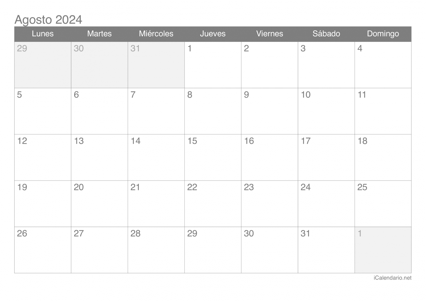 Calendario de agosto 2024
