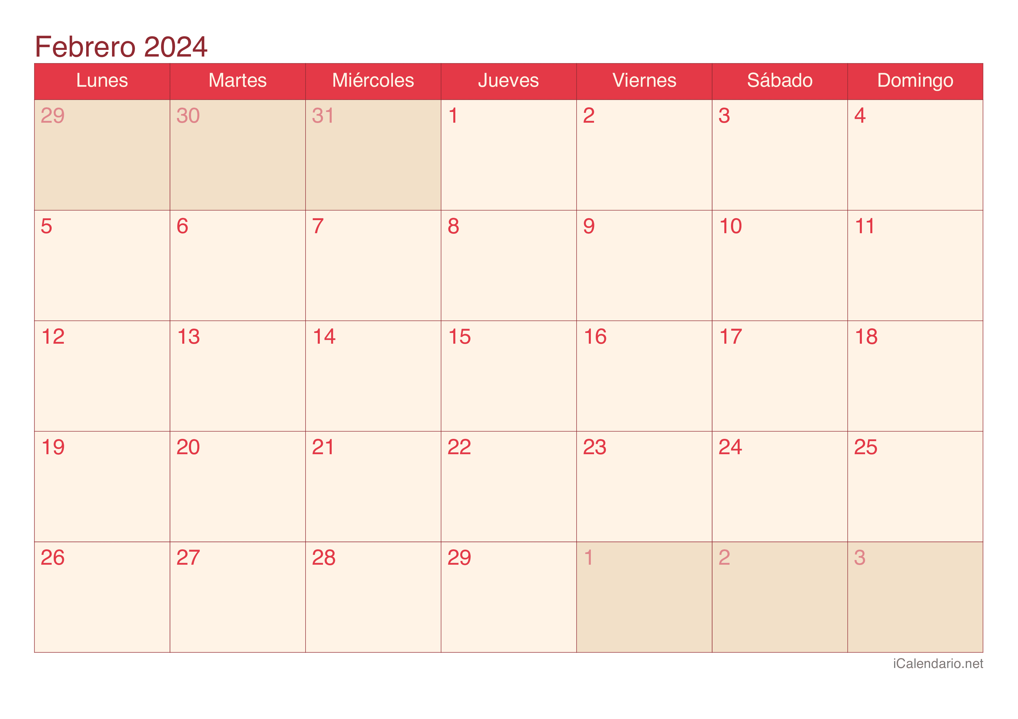 Calendario de febrero 2024 - Cherry
