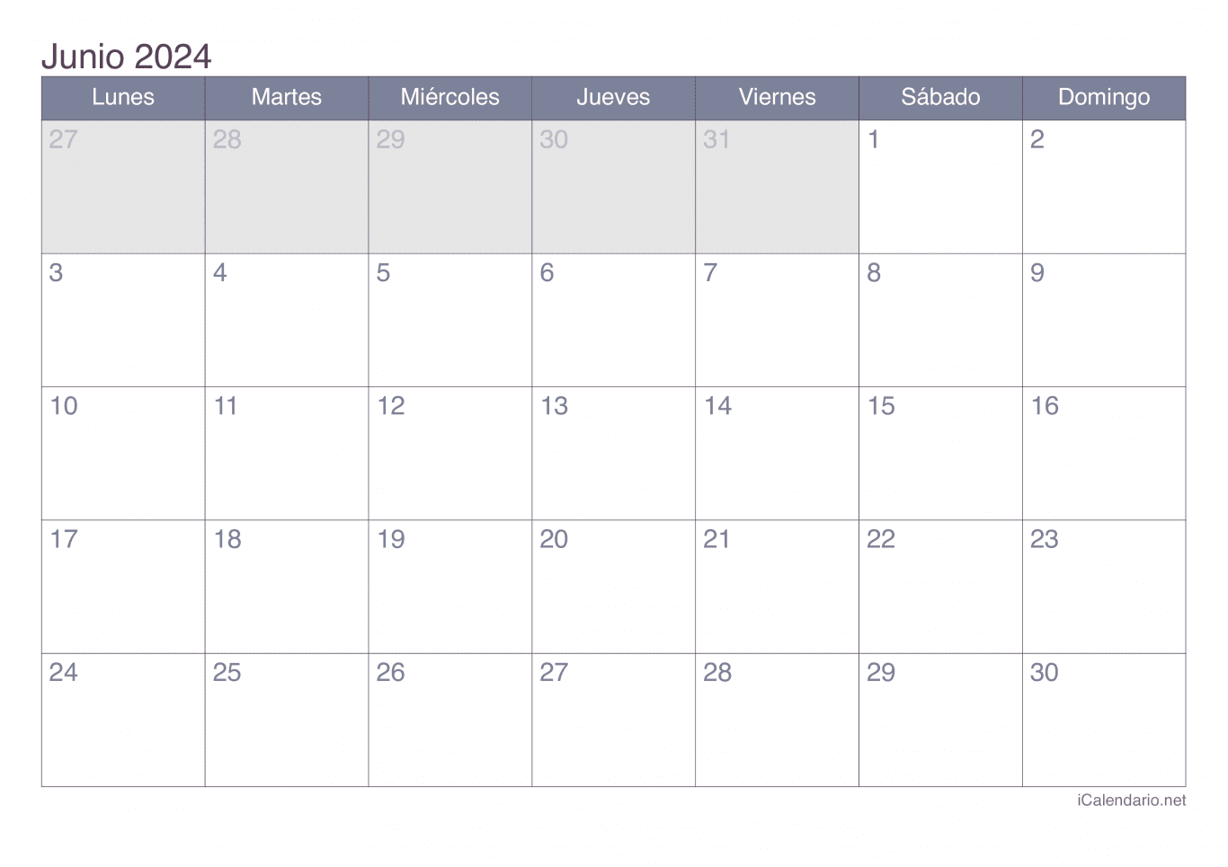 Calendario de junio 2024 - Office