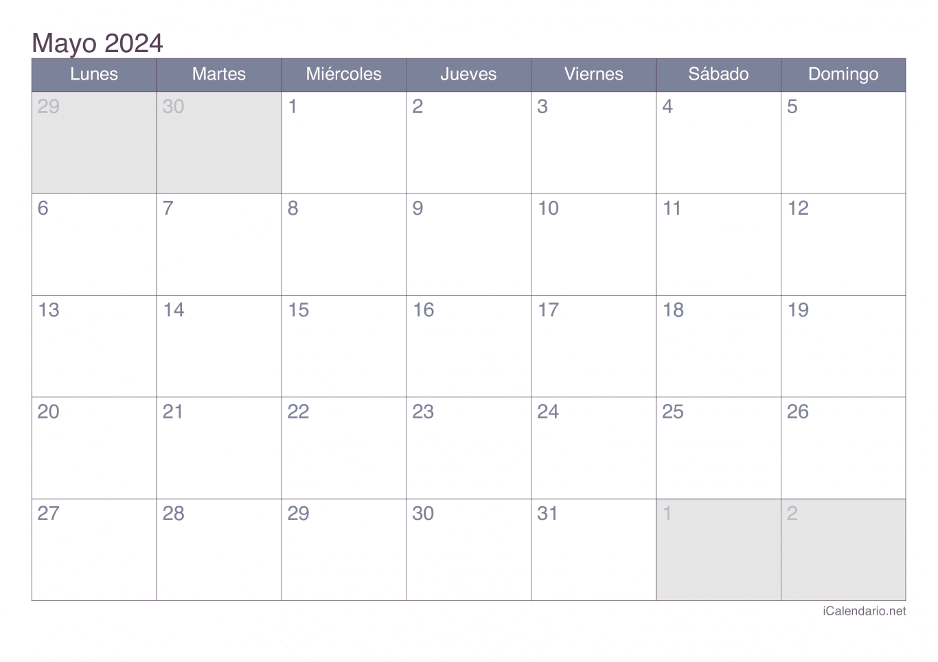Calendario de mayo 2024 - Office