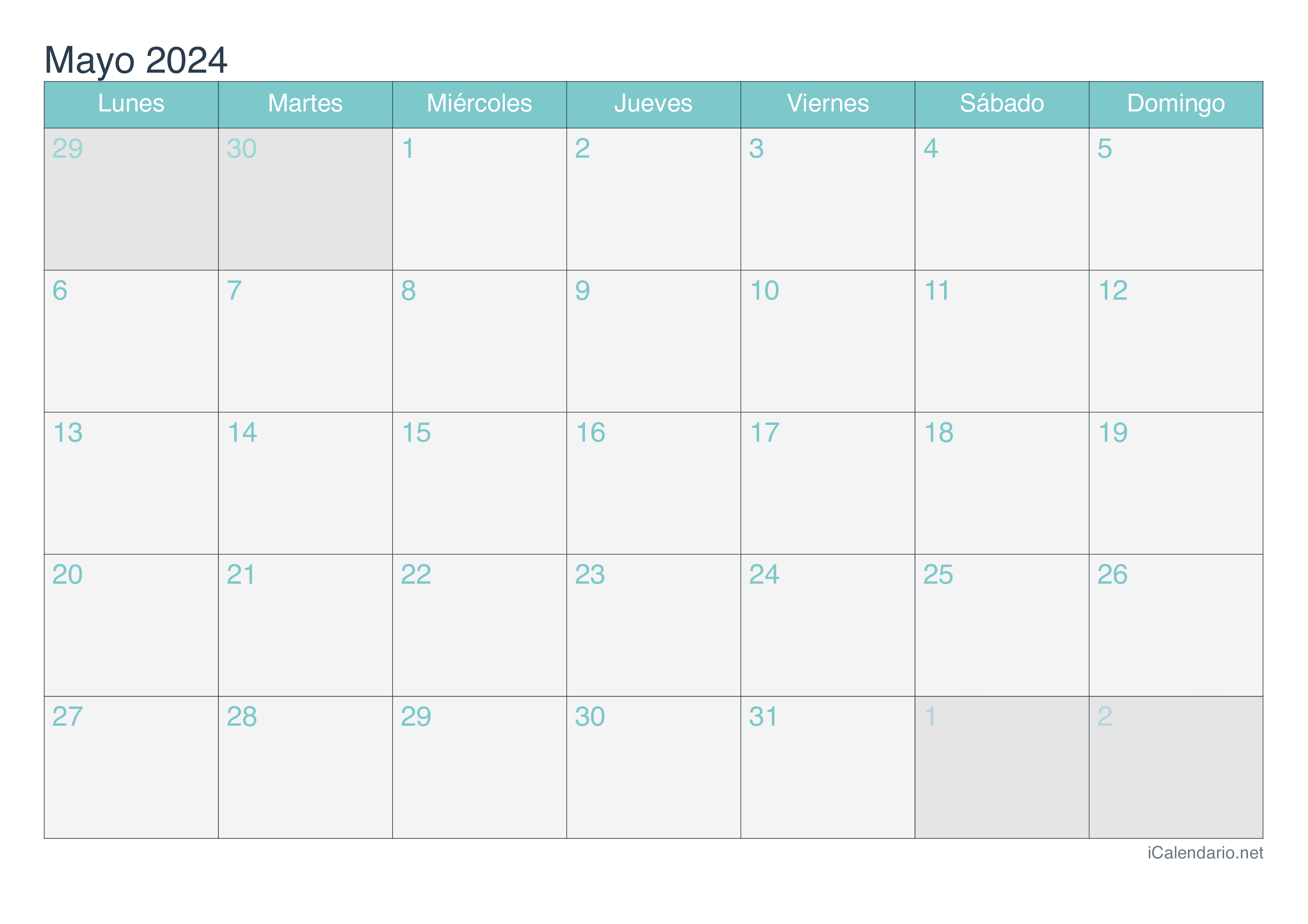 Calendario mayo de 2025 para imprimir