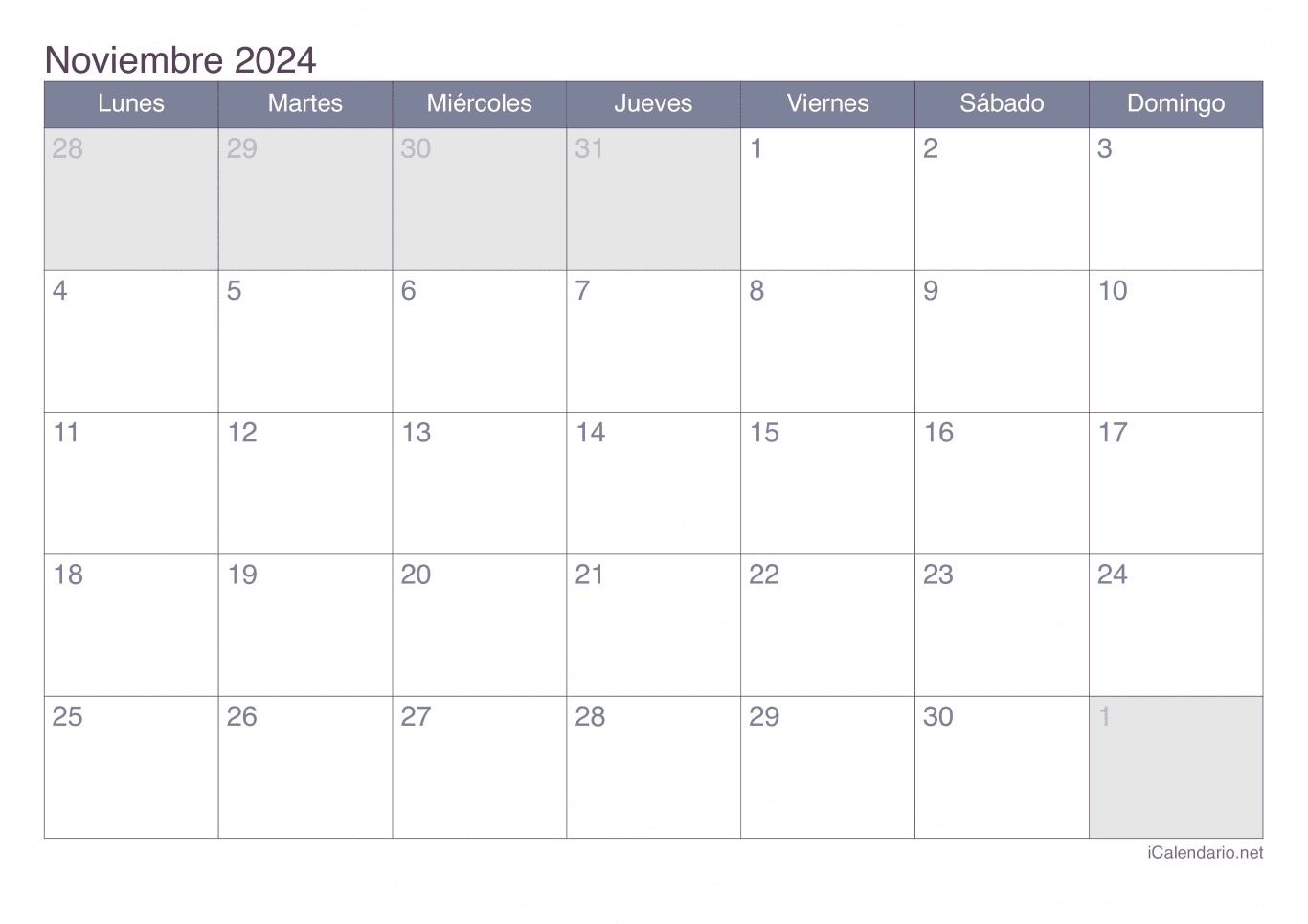 Calendario de noviembre 2024 - Office