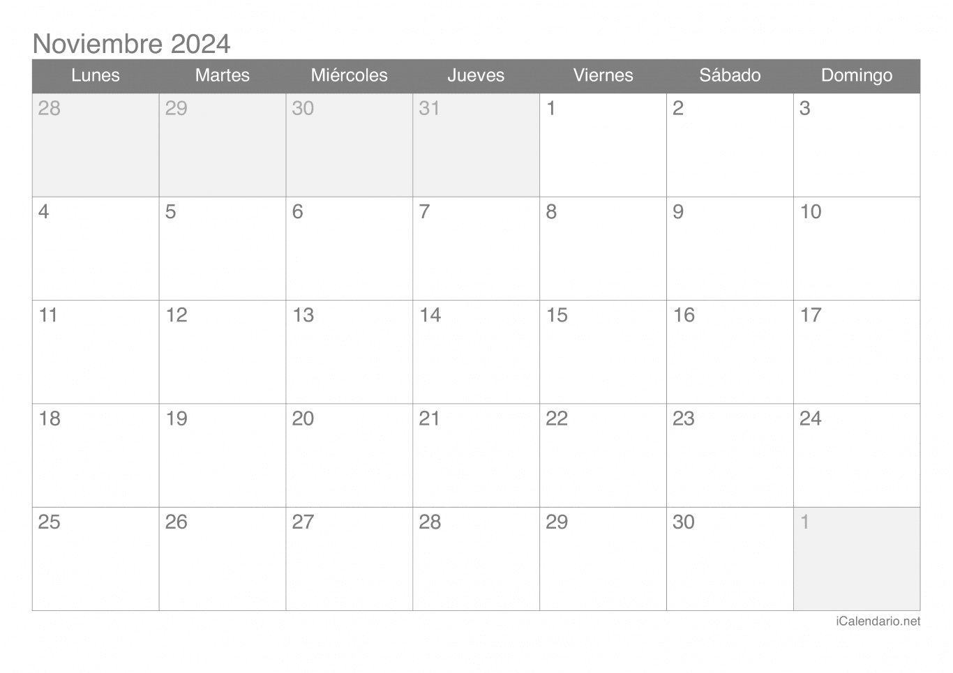 Calendario de noviembre 2024