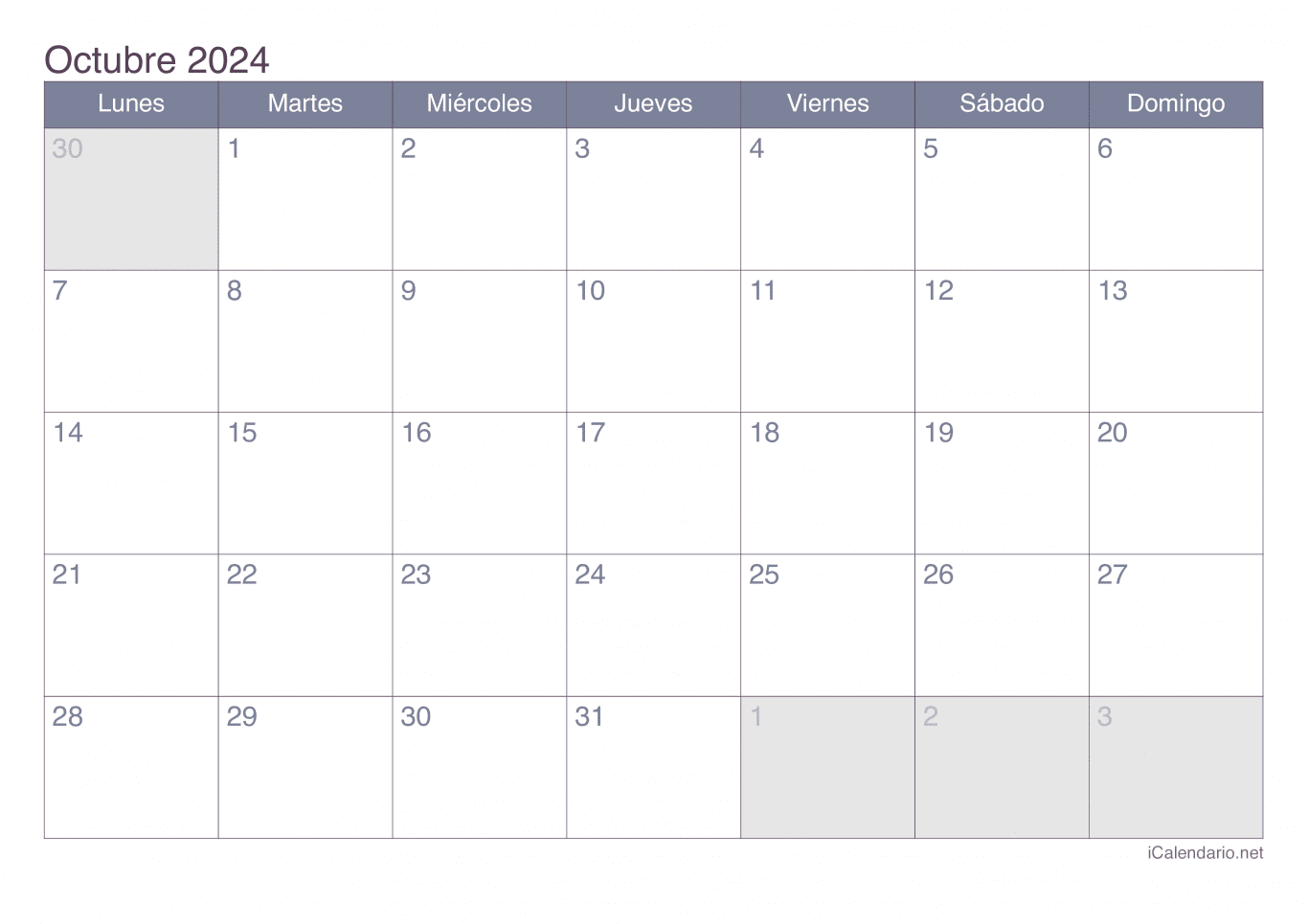 Calendario de octubre 2024 - Office