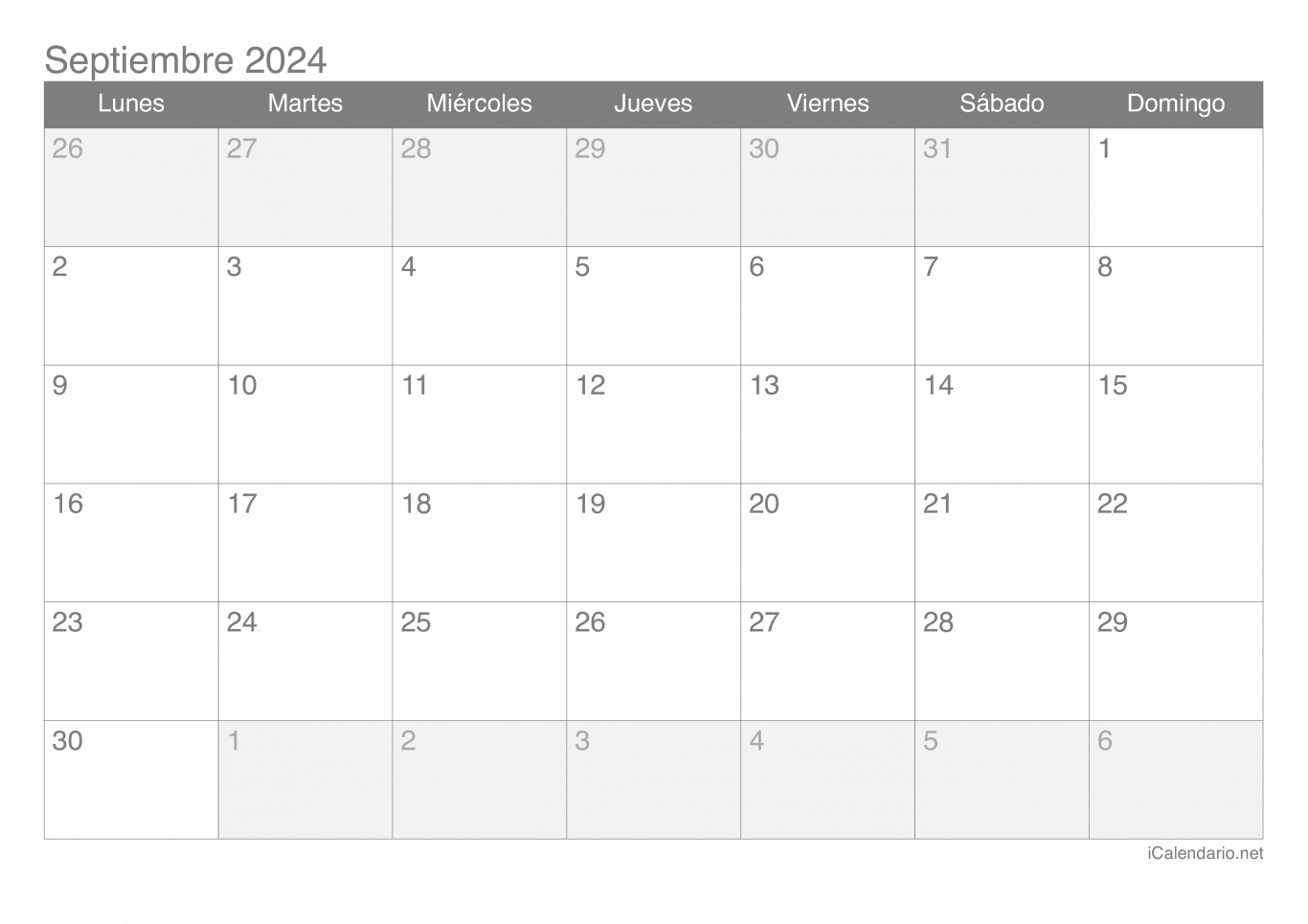 Calendario de septiembre 2024