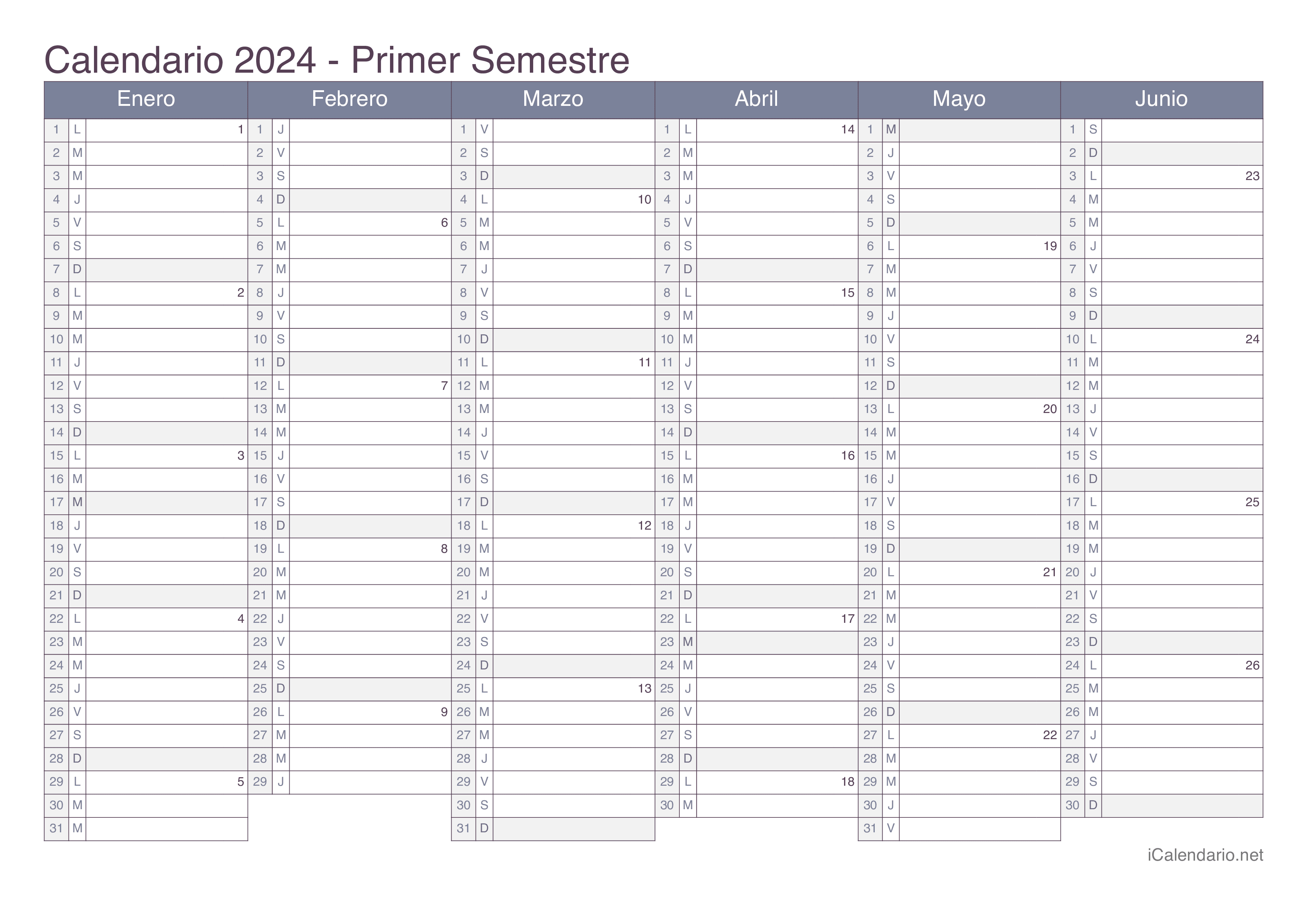 Calendario 2025 para imprimir PDF y Excel