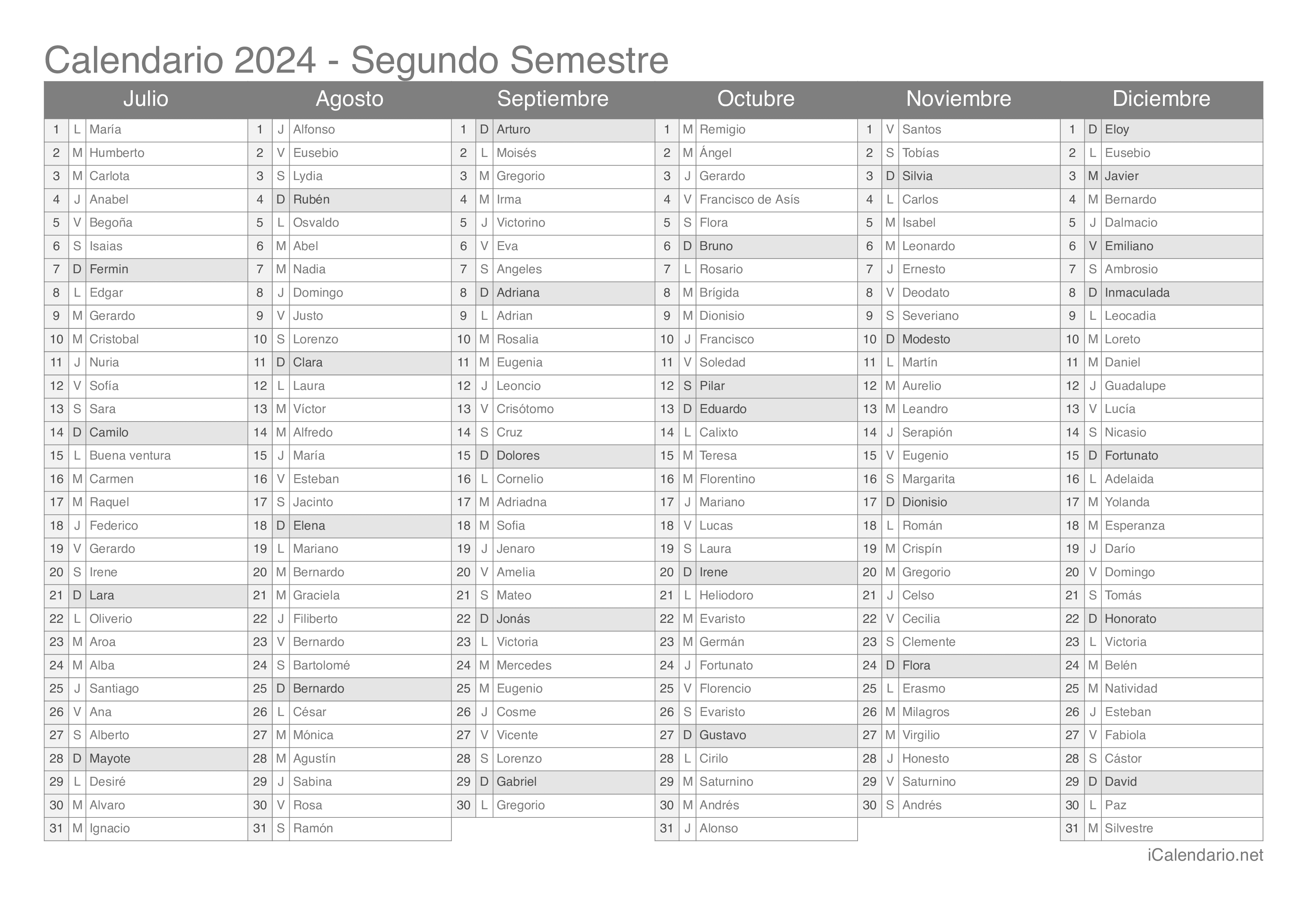 Calendario 2025 para imprimir PDF y Excel