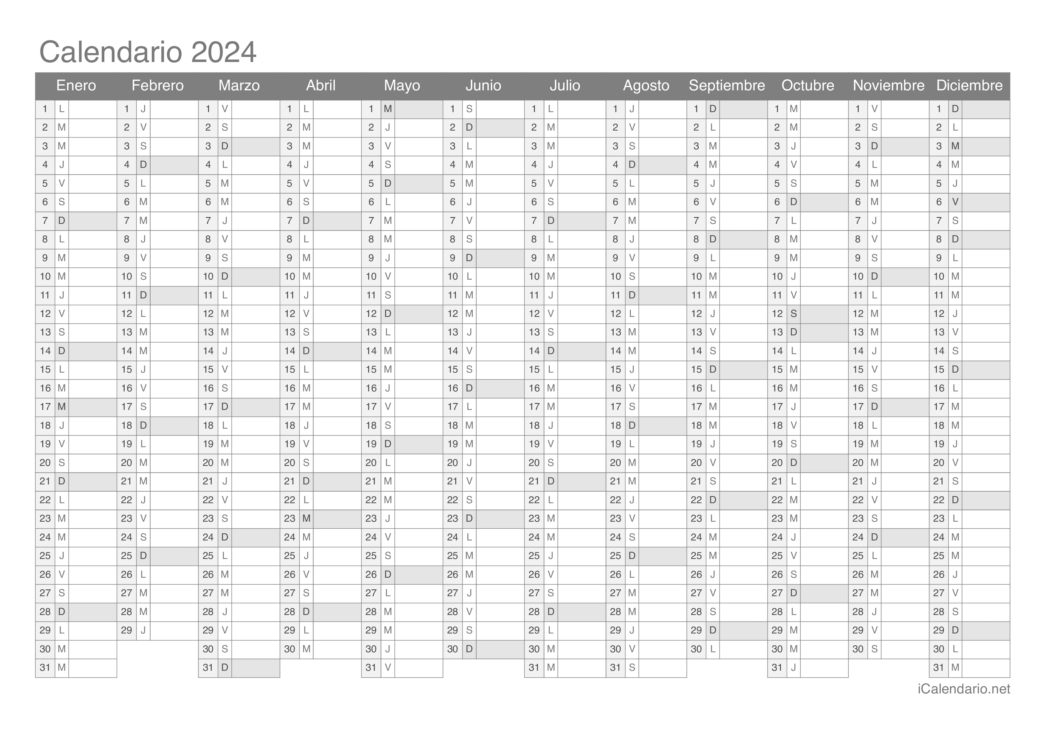 Calendario 2025 para imprimir PDF y Excel