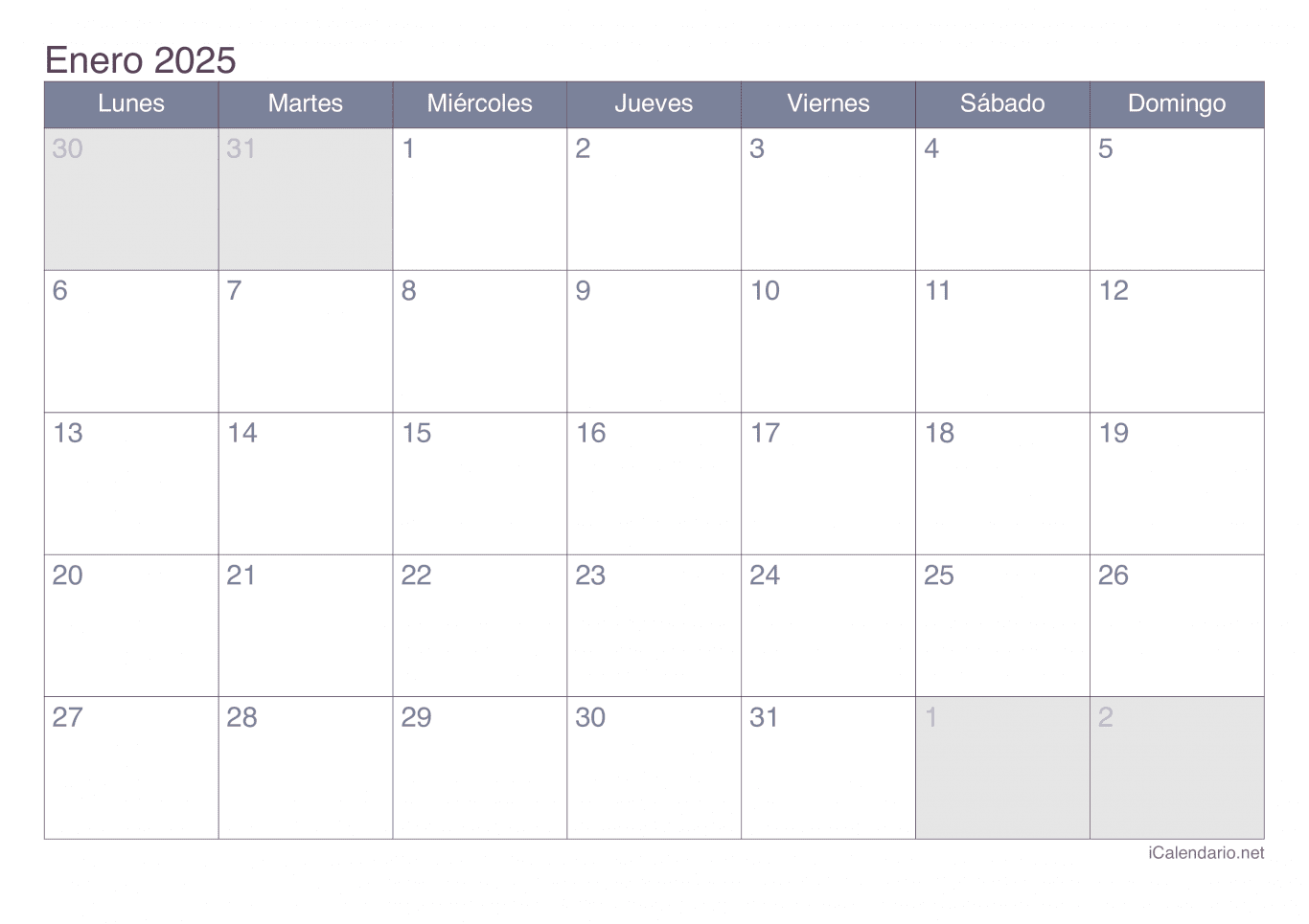 Calendario por mes 2025 - Office