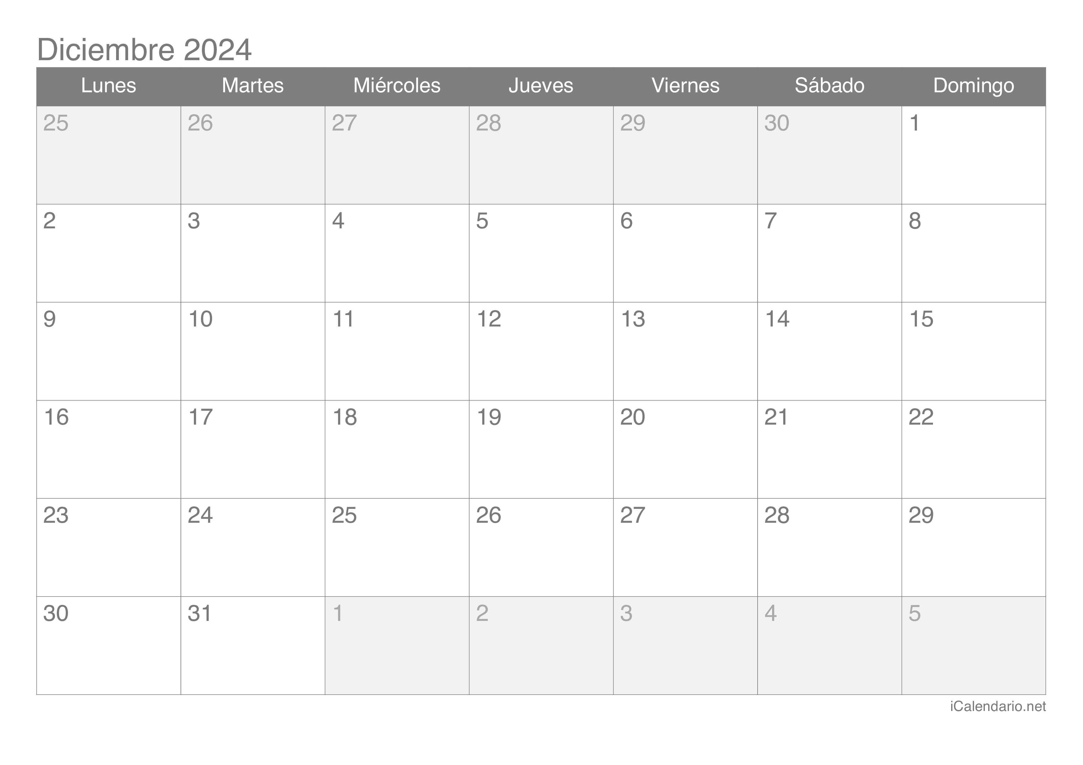 Calendario Diciembre Imprimir 2025