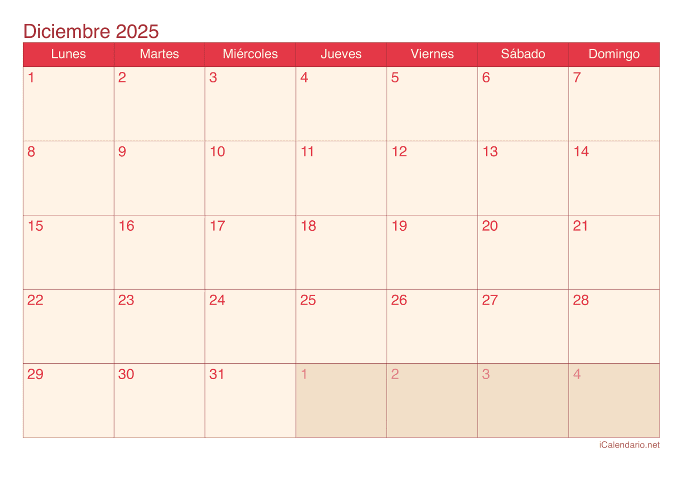 Calendario de diciembre 2025 - Cherry