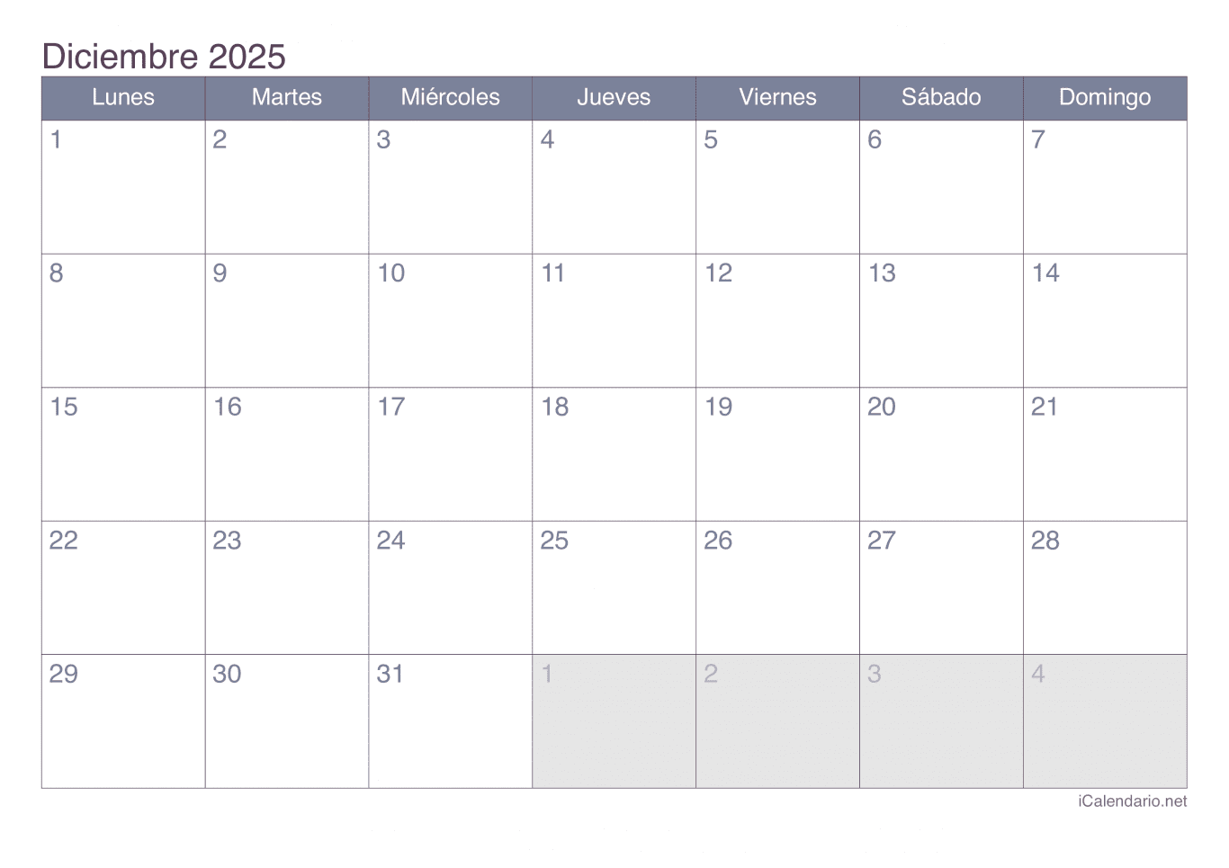 Calendario de diciembre 2025 - Office