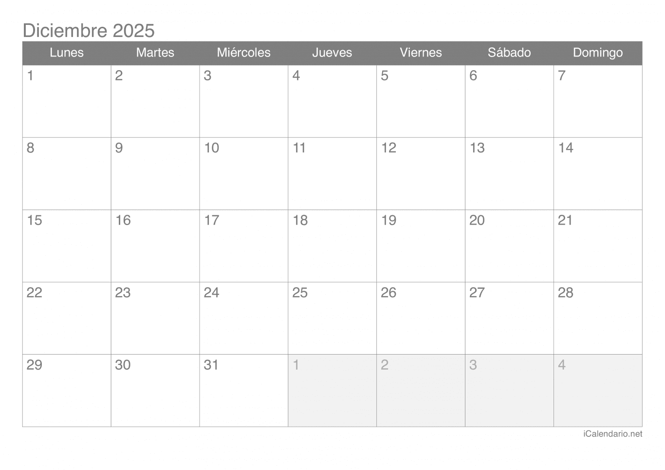 Calendario de diciembre 2025