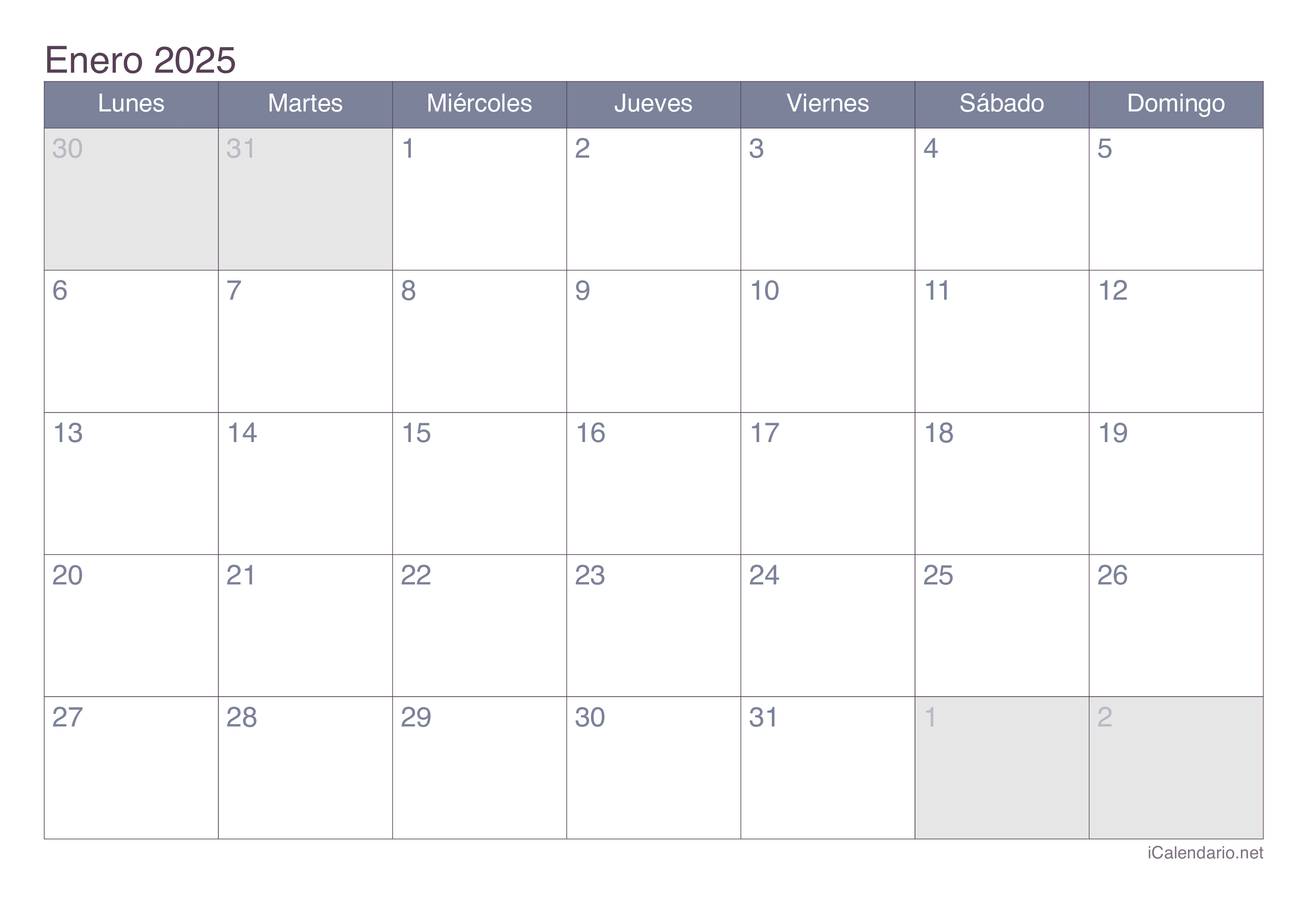 Calendario Enero De 2025 Para Imprimir 7371