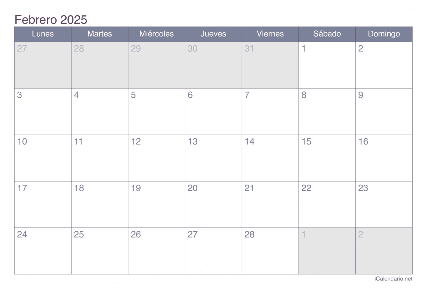Calendario de febrero 2025 - Office