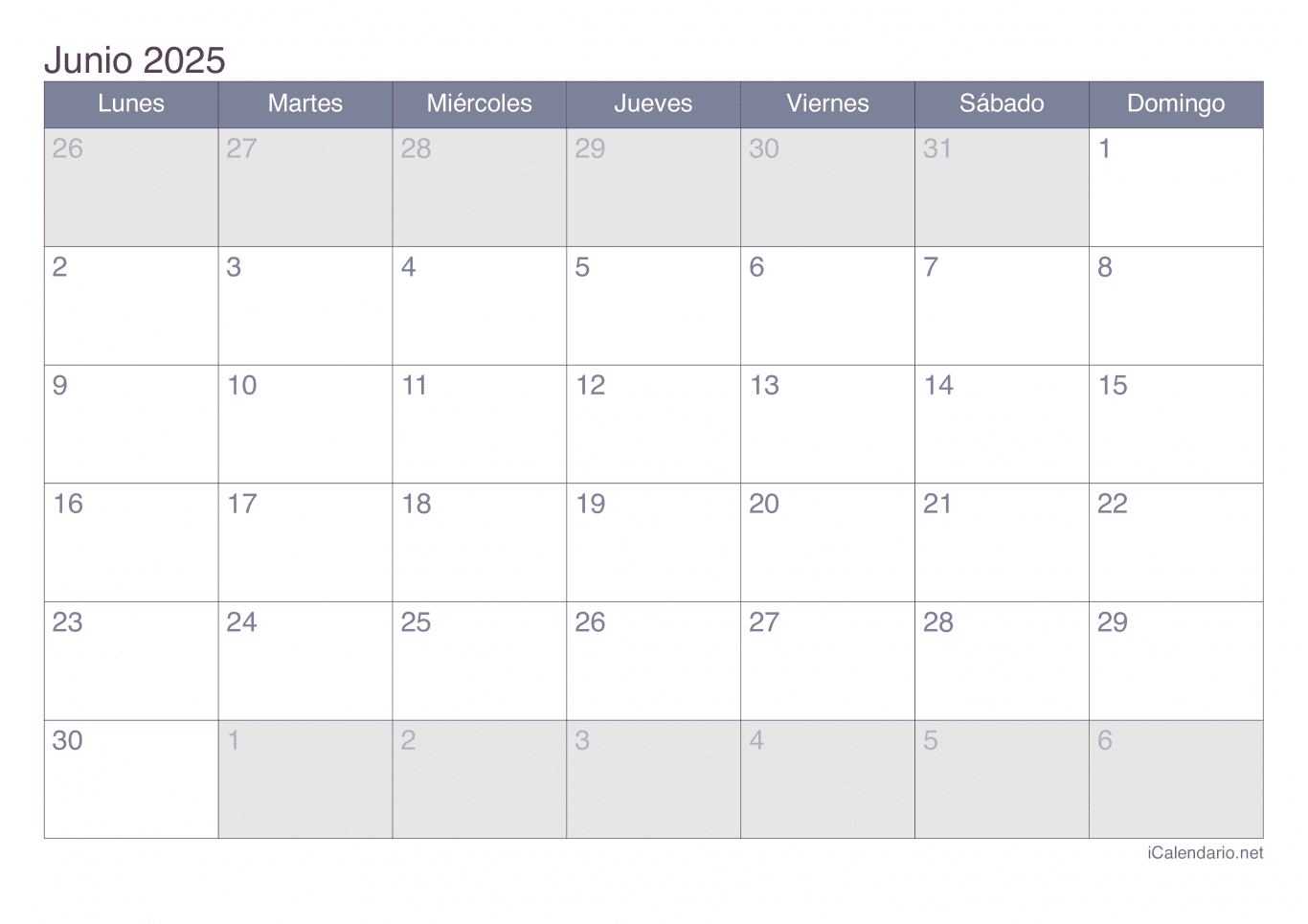 Calendario de junio 2025 - Office