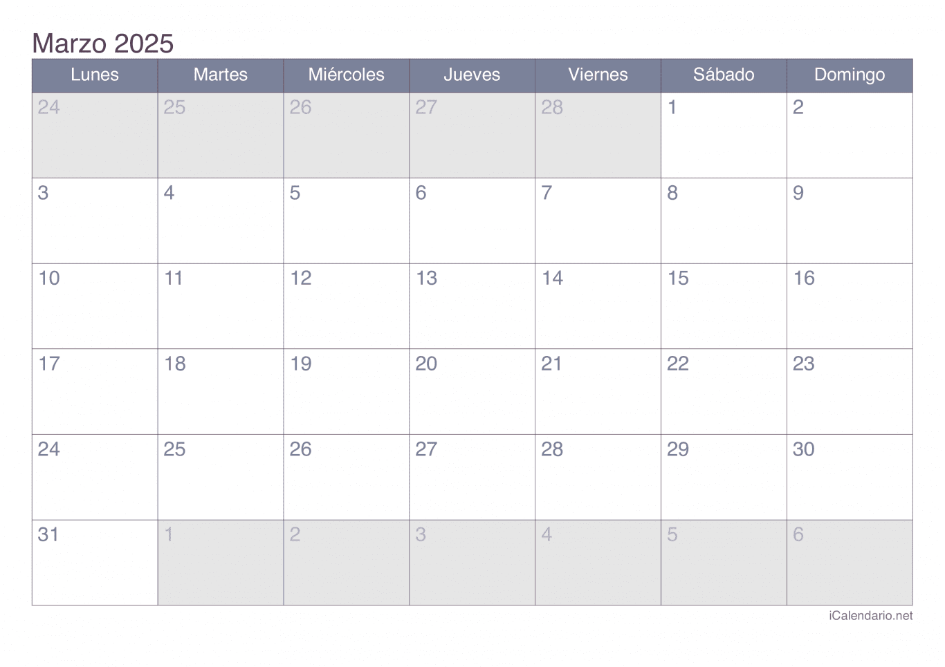 Calendario de marzo 2025 - Office