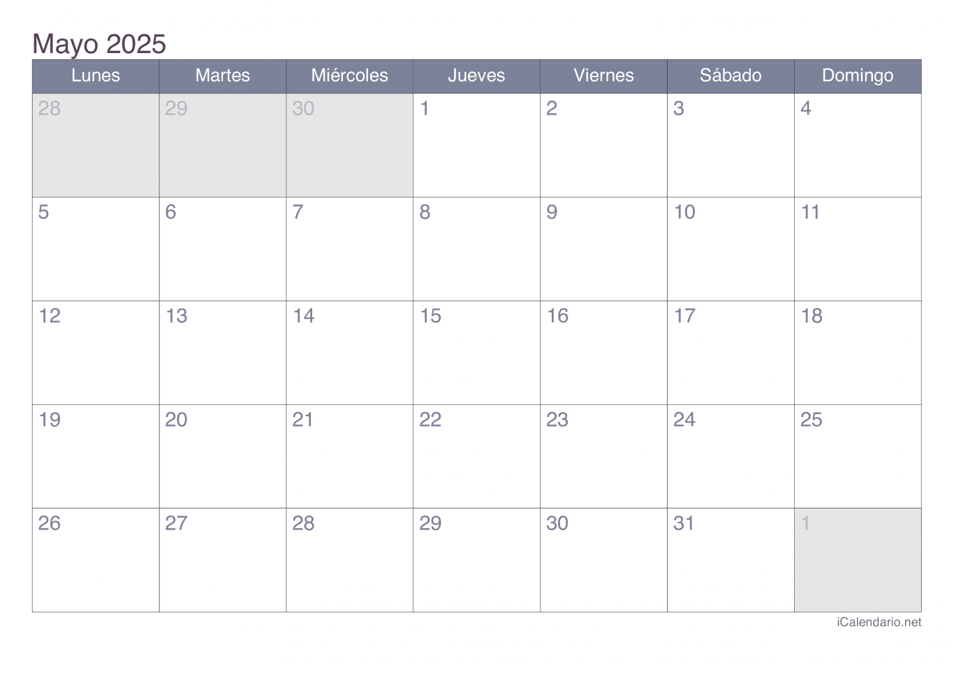 Calendario de mayo 2025 - Office