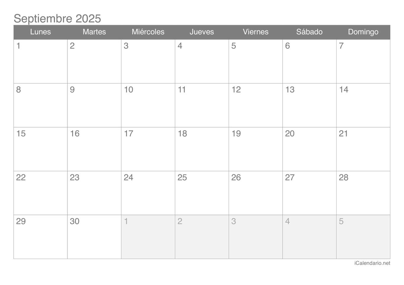 Calendario de septiembre 2025