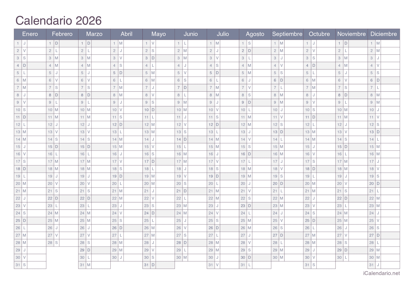 Calendario 2026 - Office