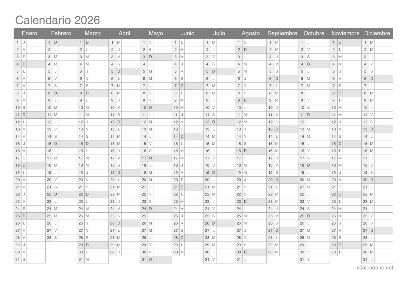 Calendario 2026