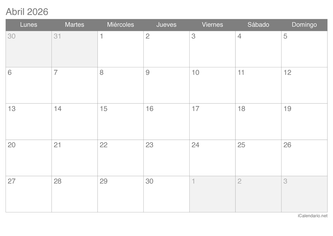 Calendario Abril De 2026 Para Imprimir Calendario Abril De 2026 Para Imprimir