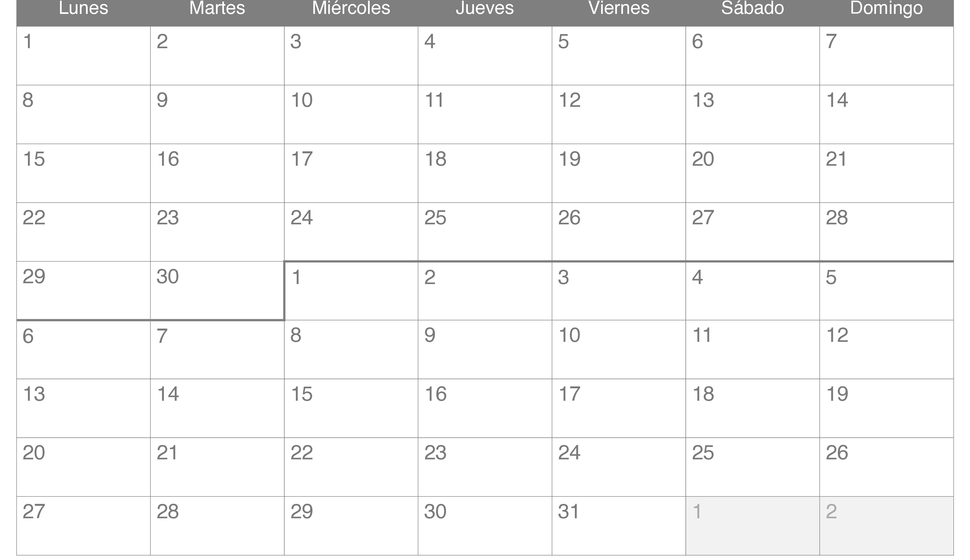 Calendario de junio julio 2026