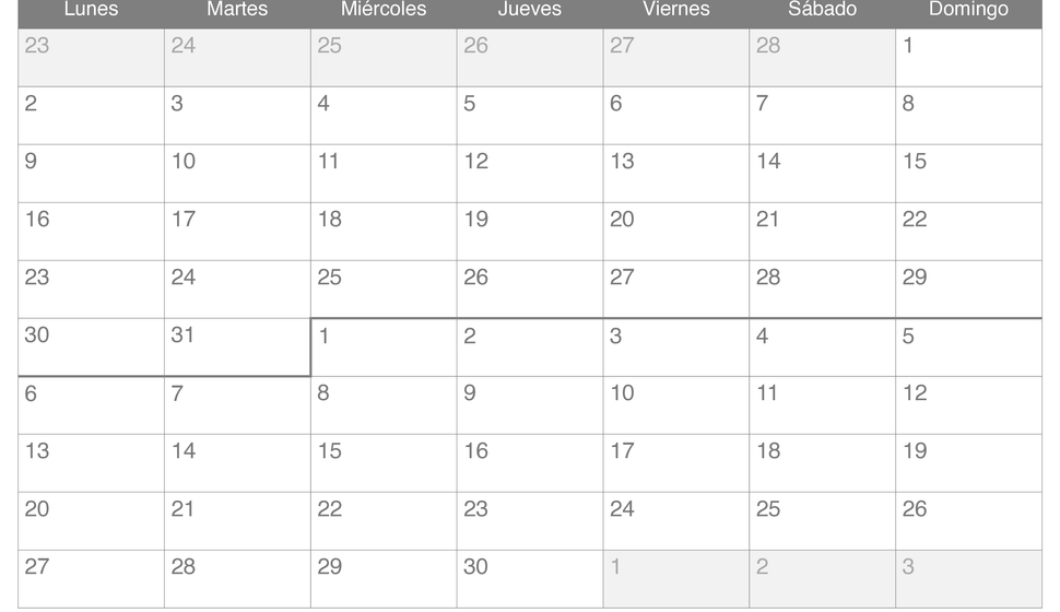 Calendario de marzo abril 2026