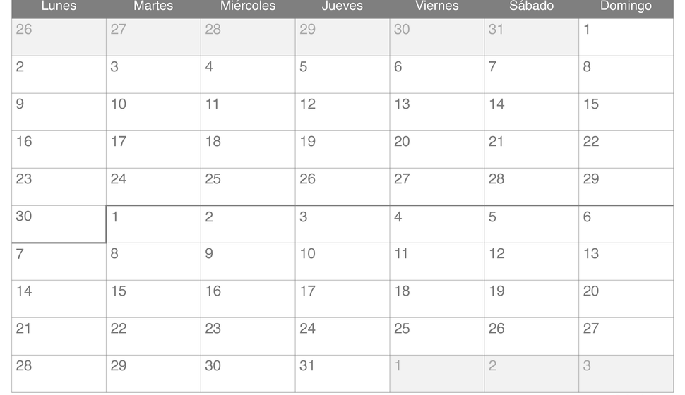 Calendario de noviembre diciembre 2026