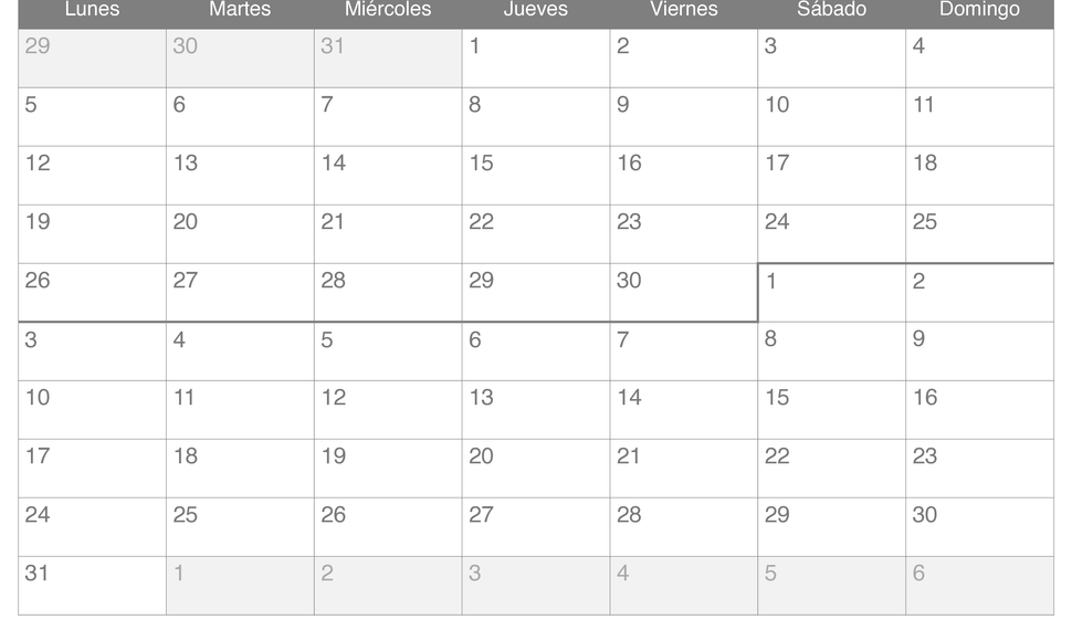 Calendario de abril mayo 2027