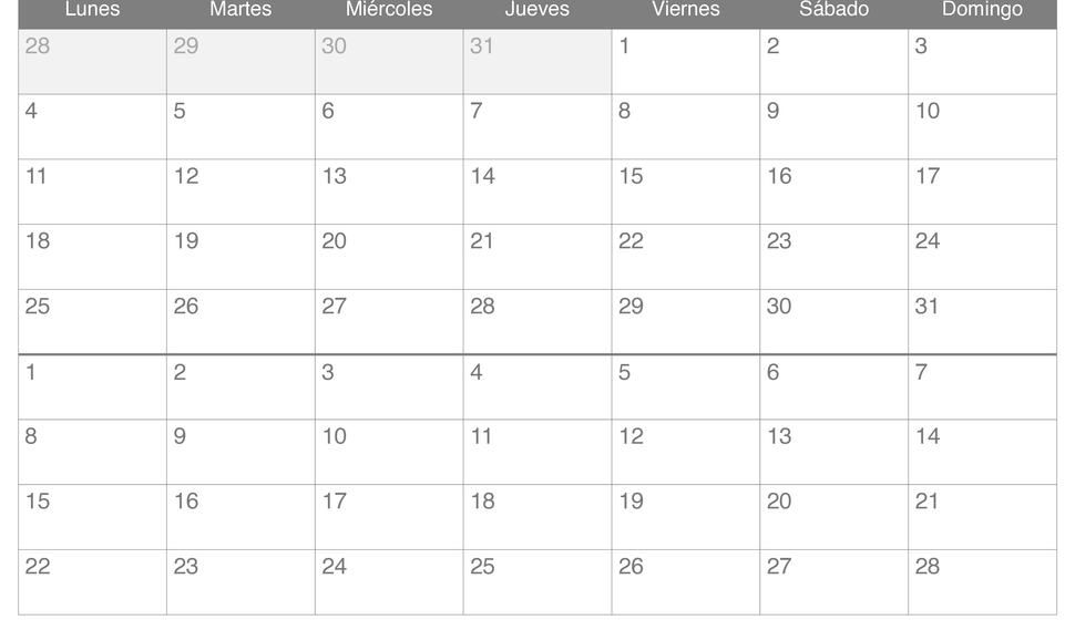 Calendario de enero febrero 2027