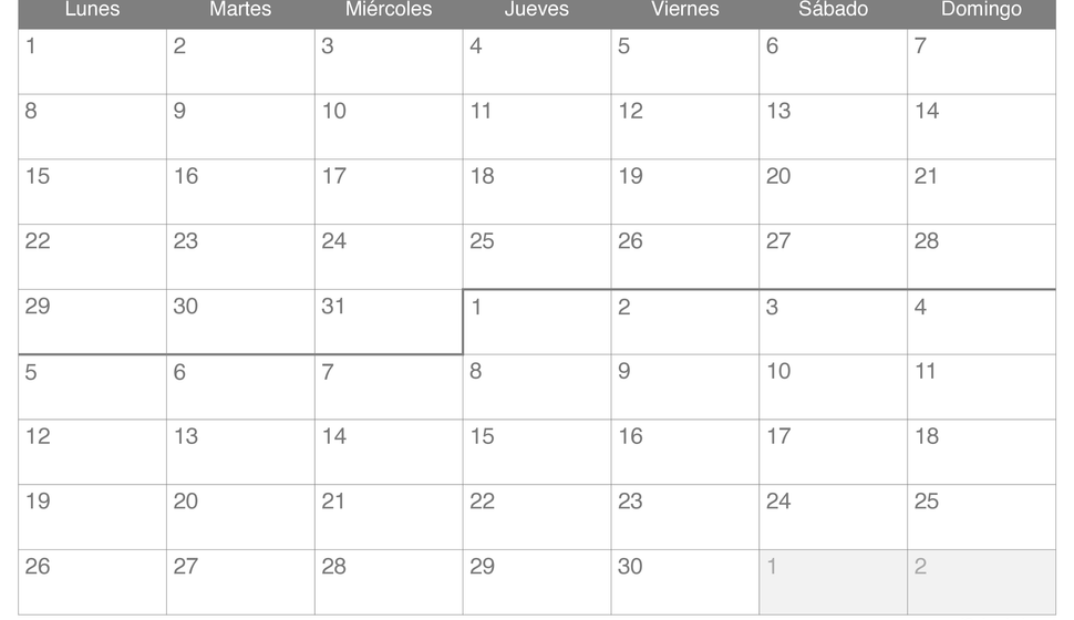Calendario de marzo abril 2027