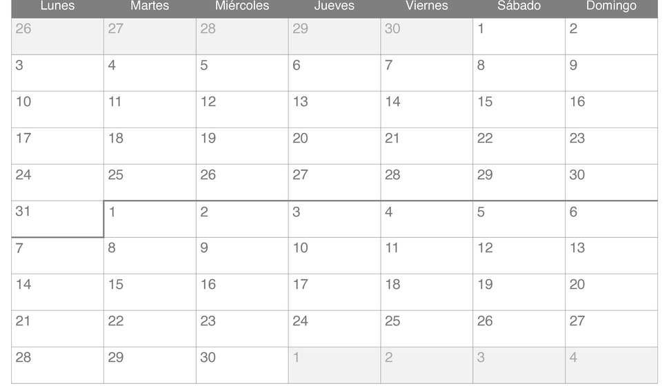 Calendario de mayo junio 2027