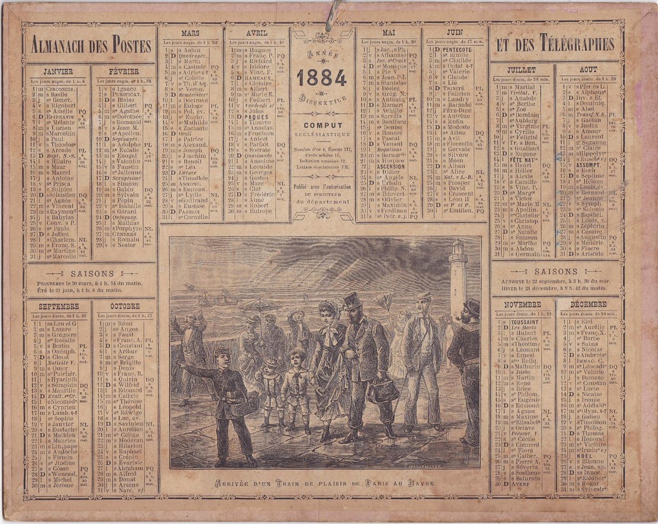 Almanach des Postes et des Télégraphes 1884 - recto