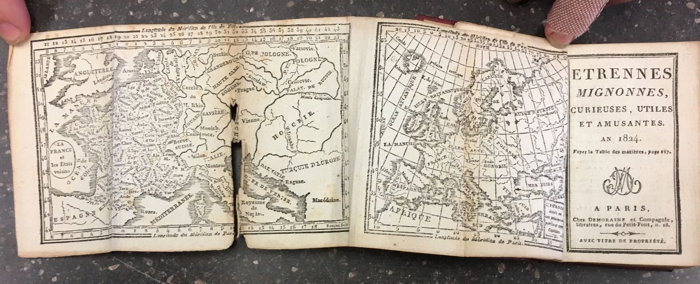 Mapa de Francia y de Europa con le étreynnes mignonnes, curieuses, utiles et amusantes del 1824