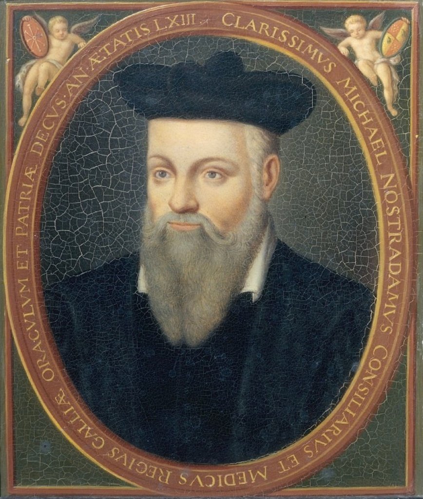 Michel de Nostrey-Dame, detto Nostradamus, astrologo (1503-1566), dipinto di César de Nostrey-Dame (1555-1629), conservado a la palacio di Versailles