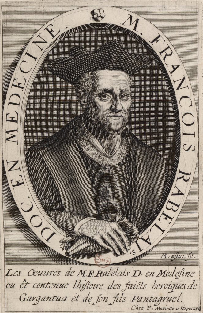 François Rabelais - 1483 (?)-1553. Incisione di Michel Lanne, 1630.