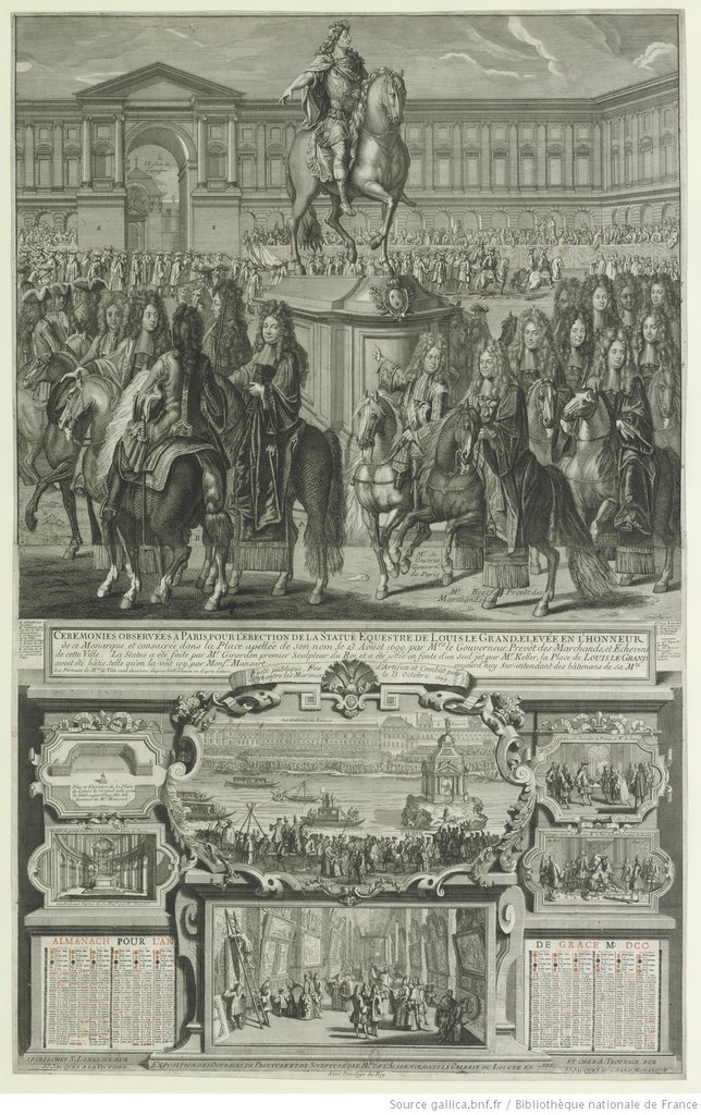 Almanacco per l'año di grazia 1700, ereyzione de la statua equestrey di Luigi il Grande
