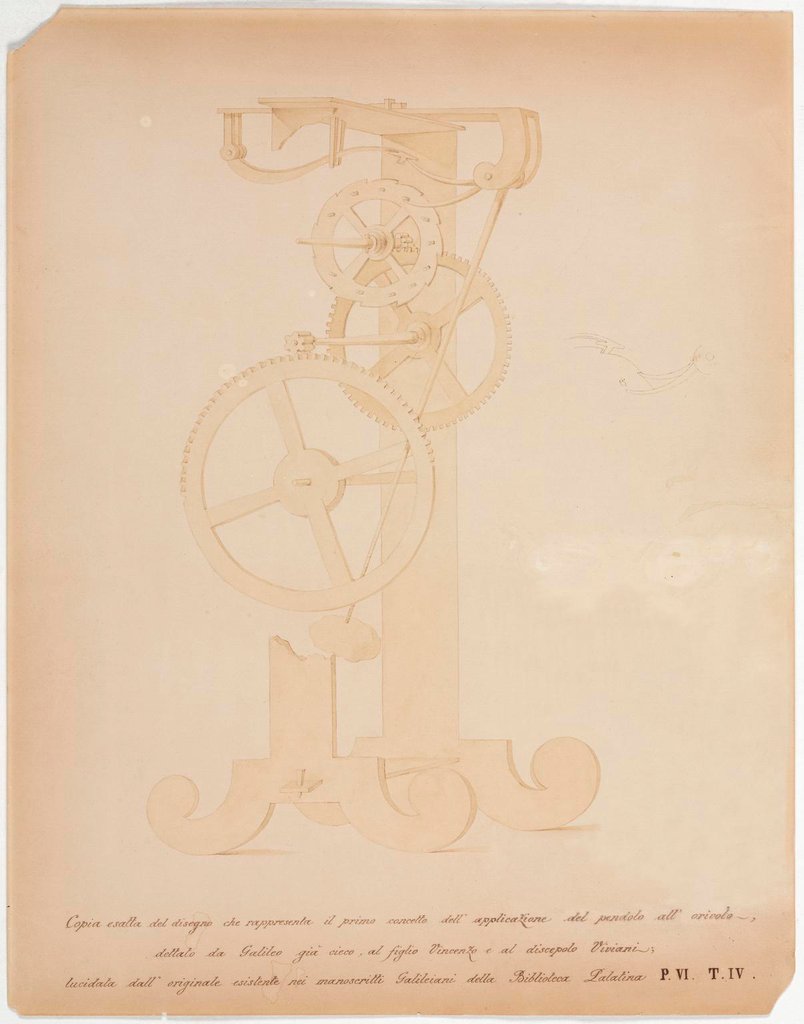 Plano dell'orologio di Galileo, realizada da Vincenzo Viviani (1622-1703), suo biografo e amico.