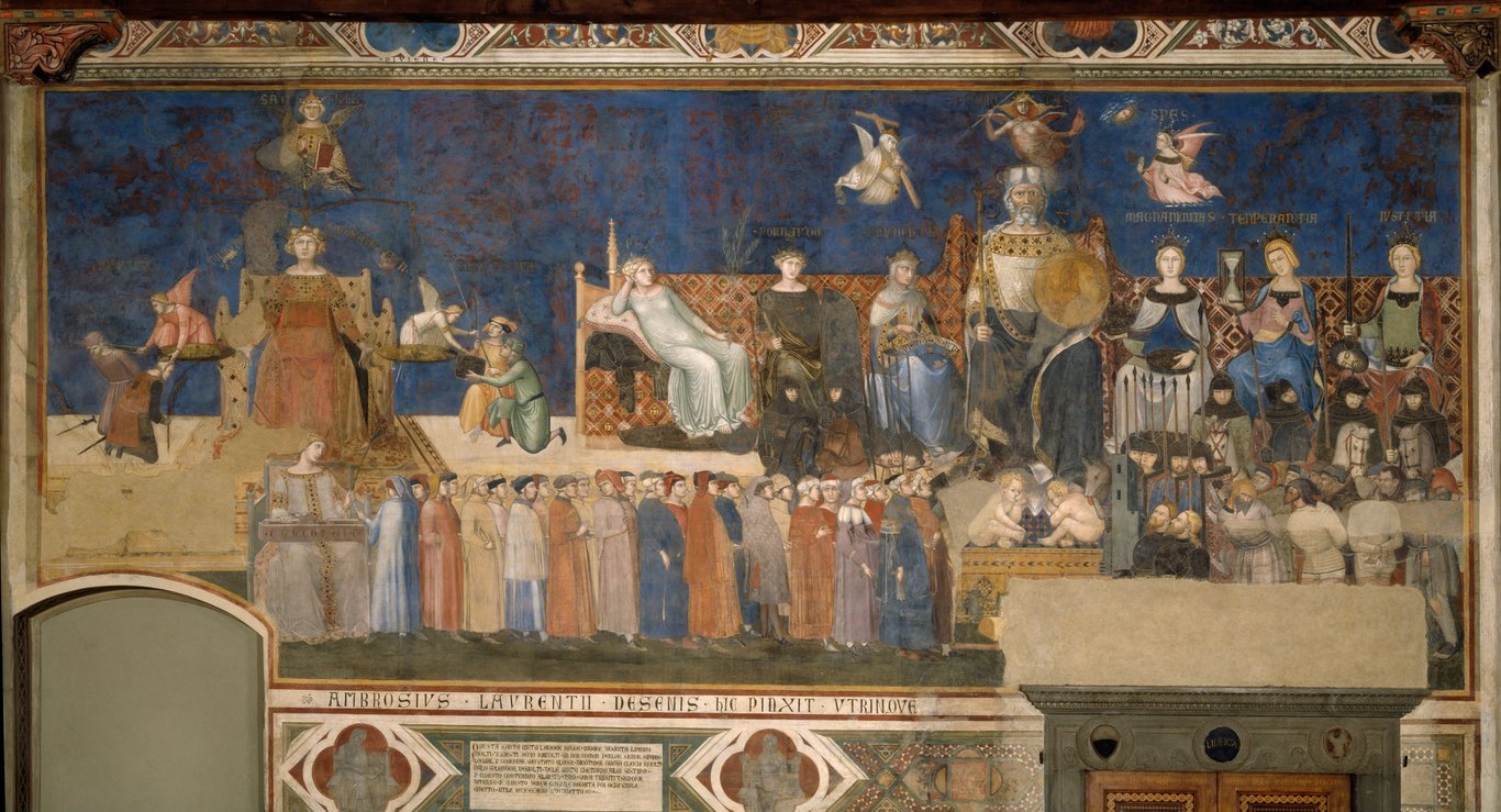 Allegoria del Buon Governo, che costituisce il muro nord de la insieme di affreyschi di Ambrogio Loreynzetti